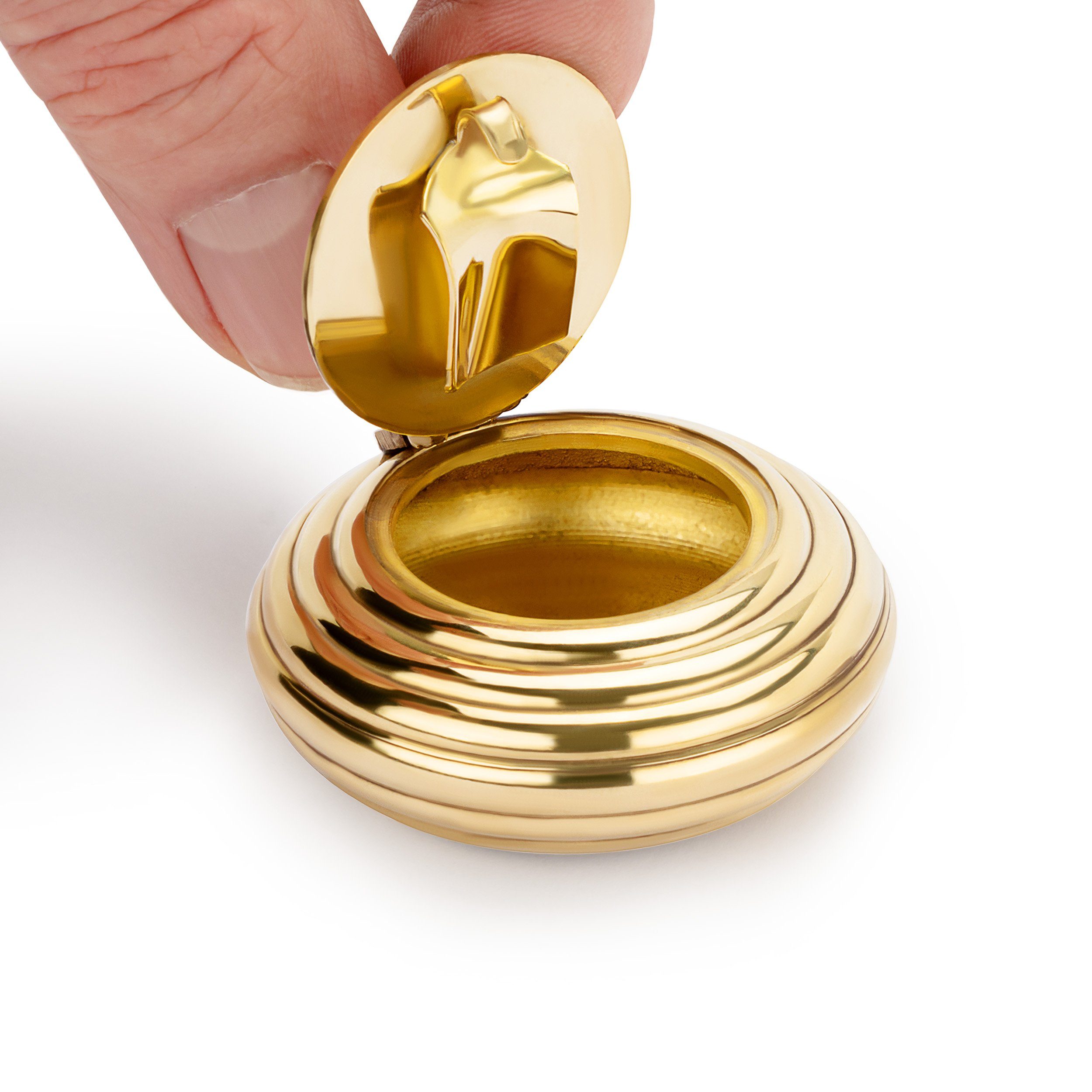 massiv runder Messing Anker Dekofigur gold in NKlaus Aschenbercher, gerillt Made Klappascher Germany 5cm