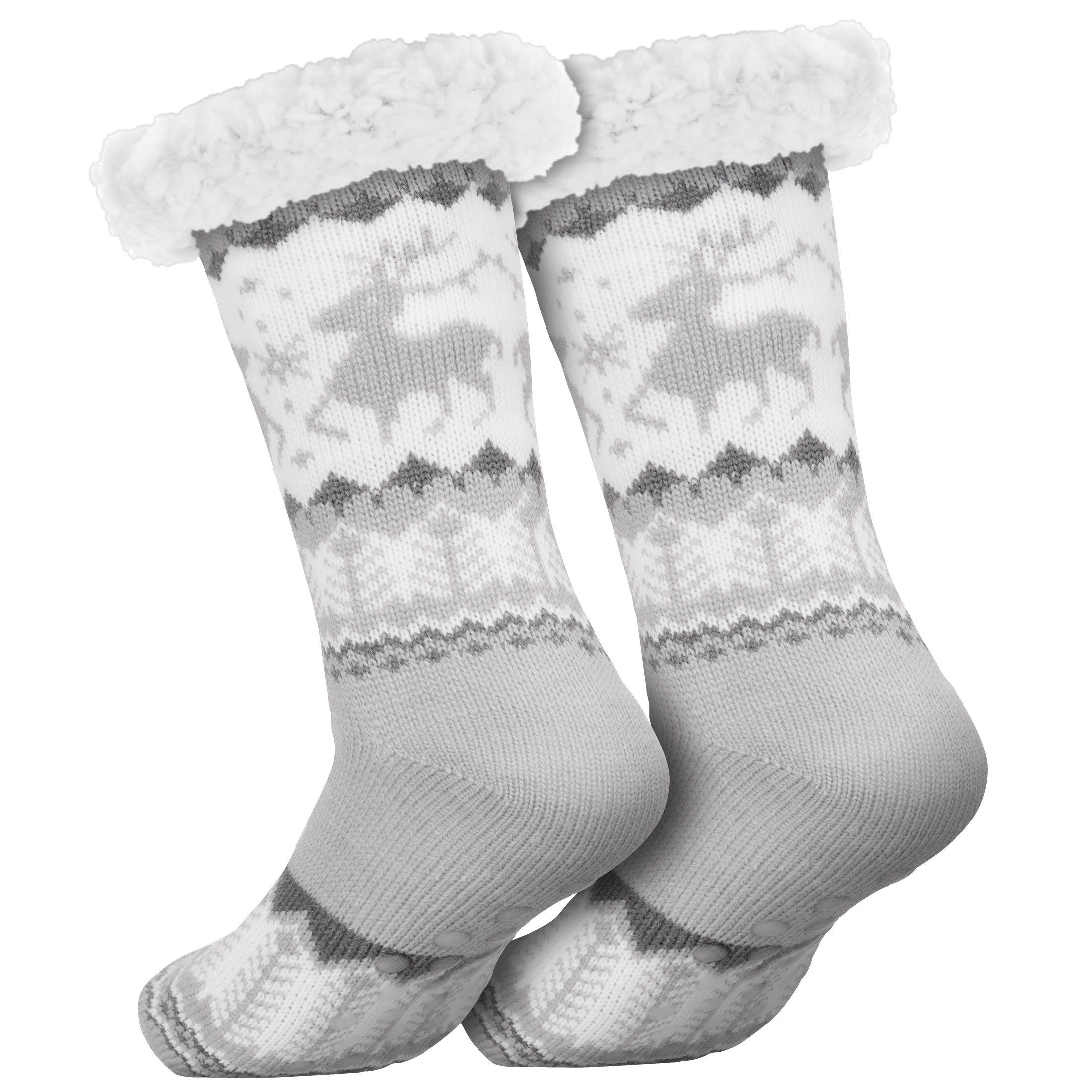 Rentiere Socken Sohle Paar (1-Paar) Einheitsgröße 1 Rutsch Kuschelsocken Damen grau Noppensocken Herren compagno Anti Kuschelsocken Wintersocken