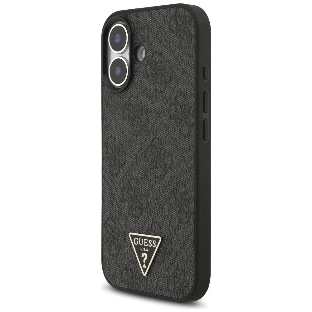 Guess Handyhülle Case iPhone 17 MagSafe Kunstleder grau Logo Kette 6,3 Zoll, Kantenschutz