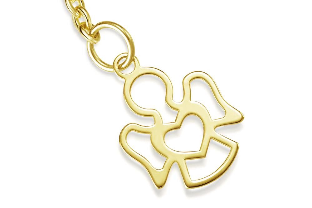 Silberkettenstore Fußkette Fußkette Erbse 1,8mm mit Engel -echt 585 Gold, Länge 23cm