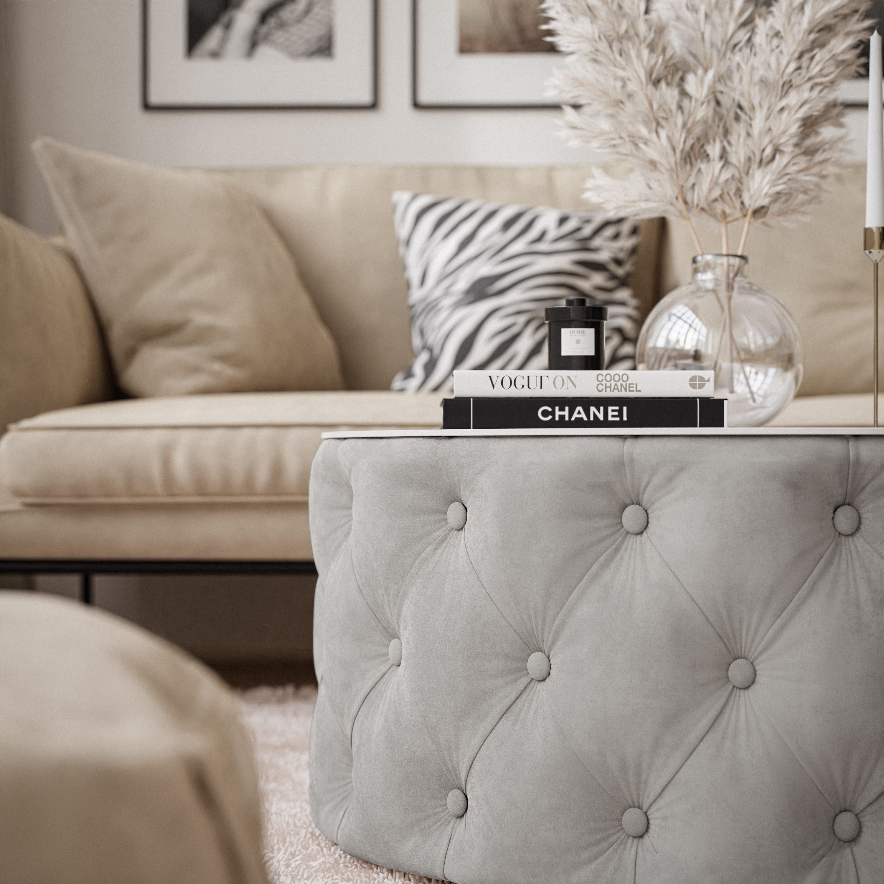 Lookway Couchtisch CHESTERFIELD 70 cm runder gepolsterter couchtisch