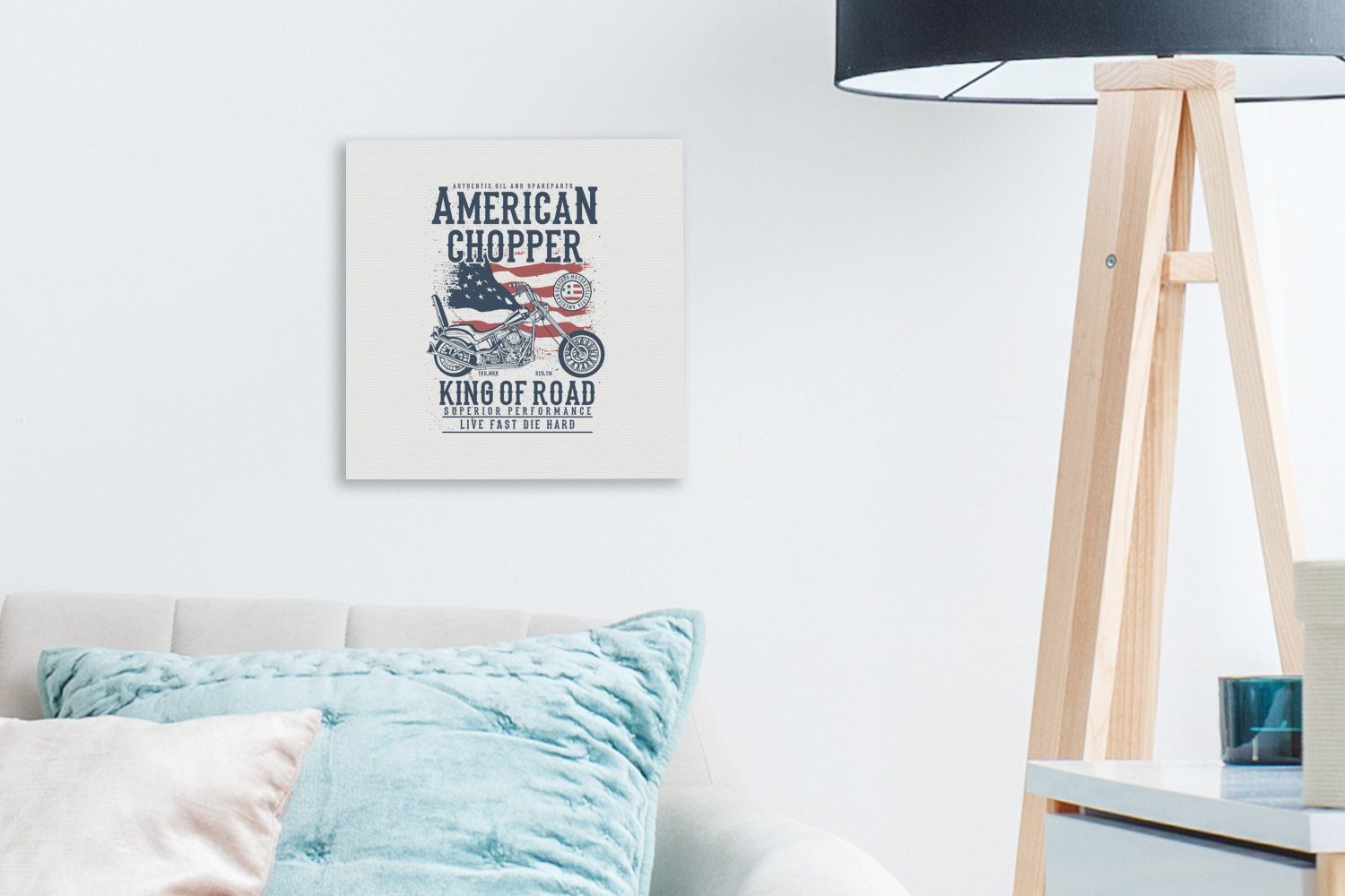 Flagge - Wohnzimmer - Motor (1 Retro, Schlafzimmer für St), Bilder Leinwandbild Amerika - OneMillionCanvasses® - Leinwand Mancave