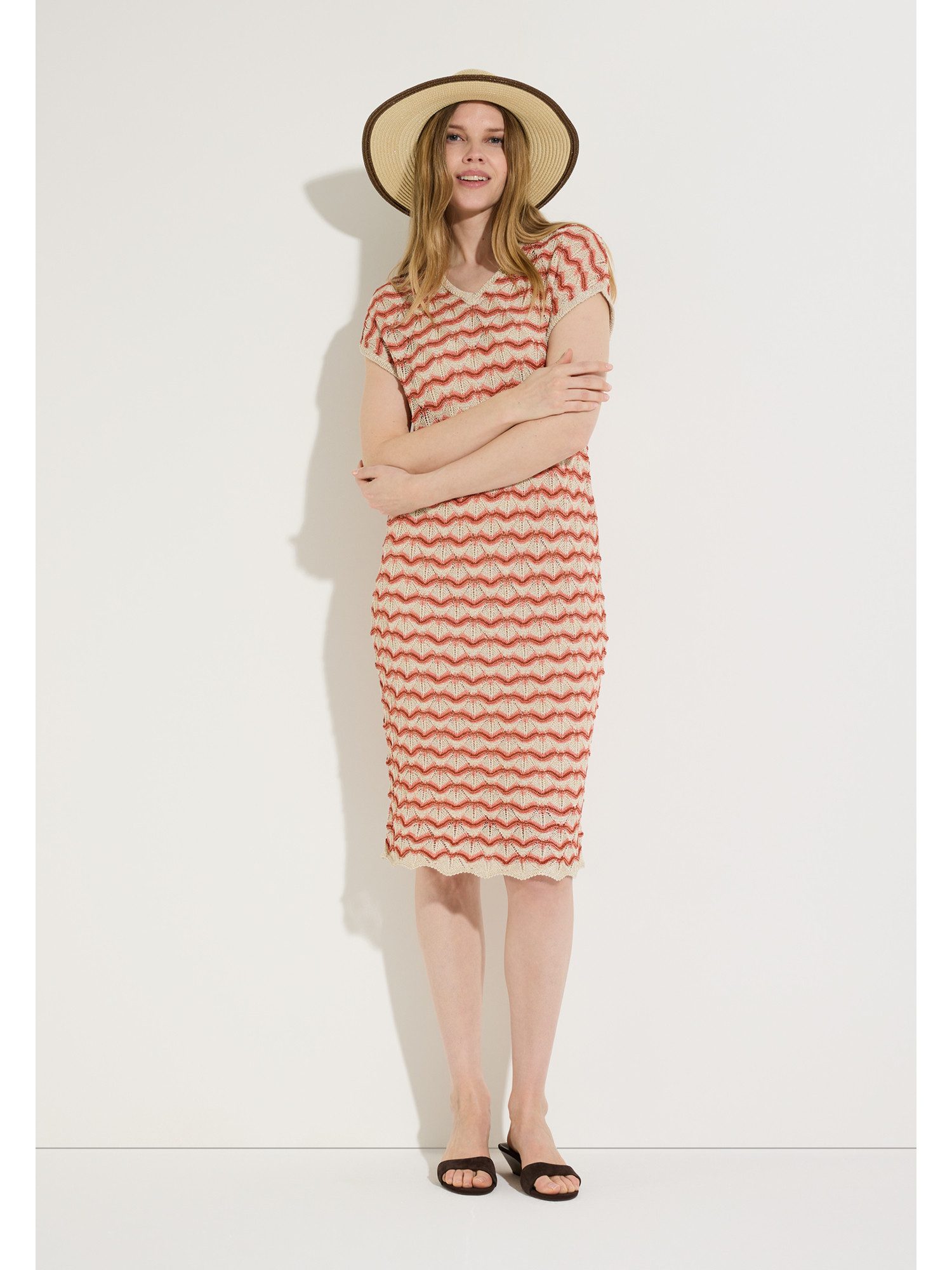 MORE&MORE A-Linien-Kleid feines, Ajour-Strickkleid, Wellenoptik