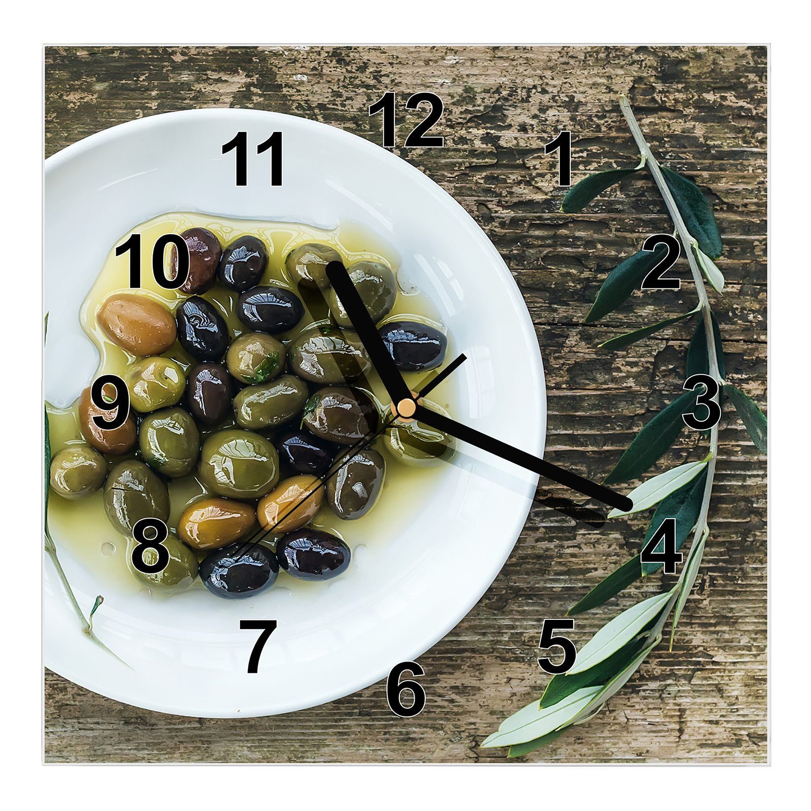 Oliven mit Wandkunst cm 30 in x Größe Wanduhr Wanduhr Primedeco Motiv Schale 30 Glasuhr
