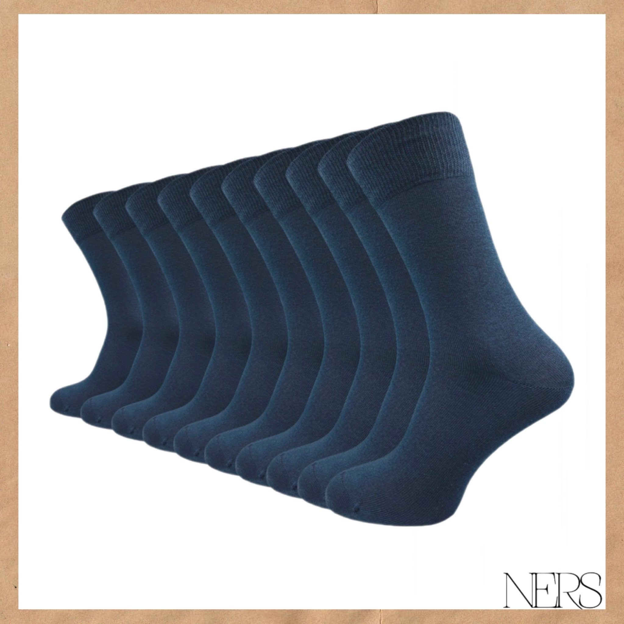 NERS Basicsocken für Damen Baumwolle Dunkelblau drückende hochwertiger aus Naht und Herren (10-Paar, 10) Komfortbündchen mit ohne