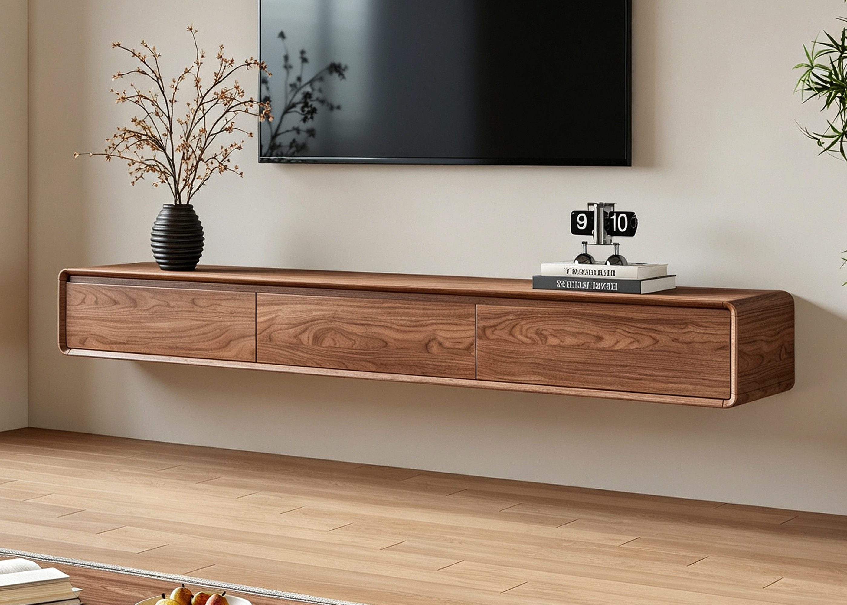 oleyluckidea TV-Schrank Moderner Walnuss,TV-Board Wohnwand hängend,TV-Lowboard für 65–85''TV Breite 200 cm