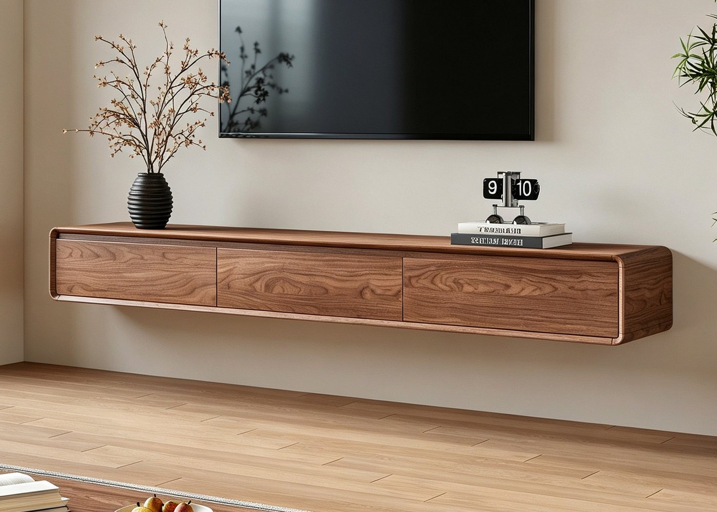 oleyluckidea TV-Schrank Moderner Walnuss,TV-Board Wohnwand hängend,TV-Lowboard für 65–85''TV Breite 200 cm