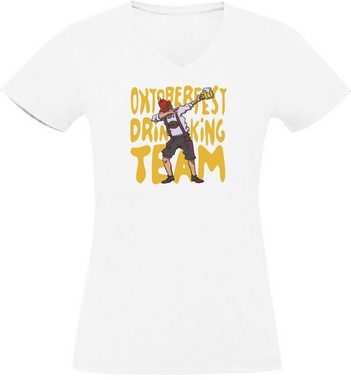 MyDesign24 T-Shirt Damen Party T-Shirt - Oktoberfest Drinking Team V-Ausschnitt Print Shirt Slim Fit, i305