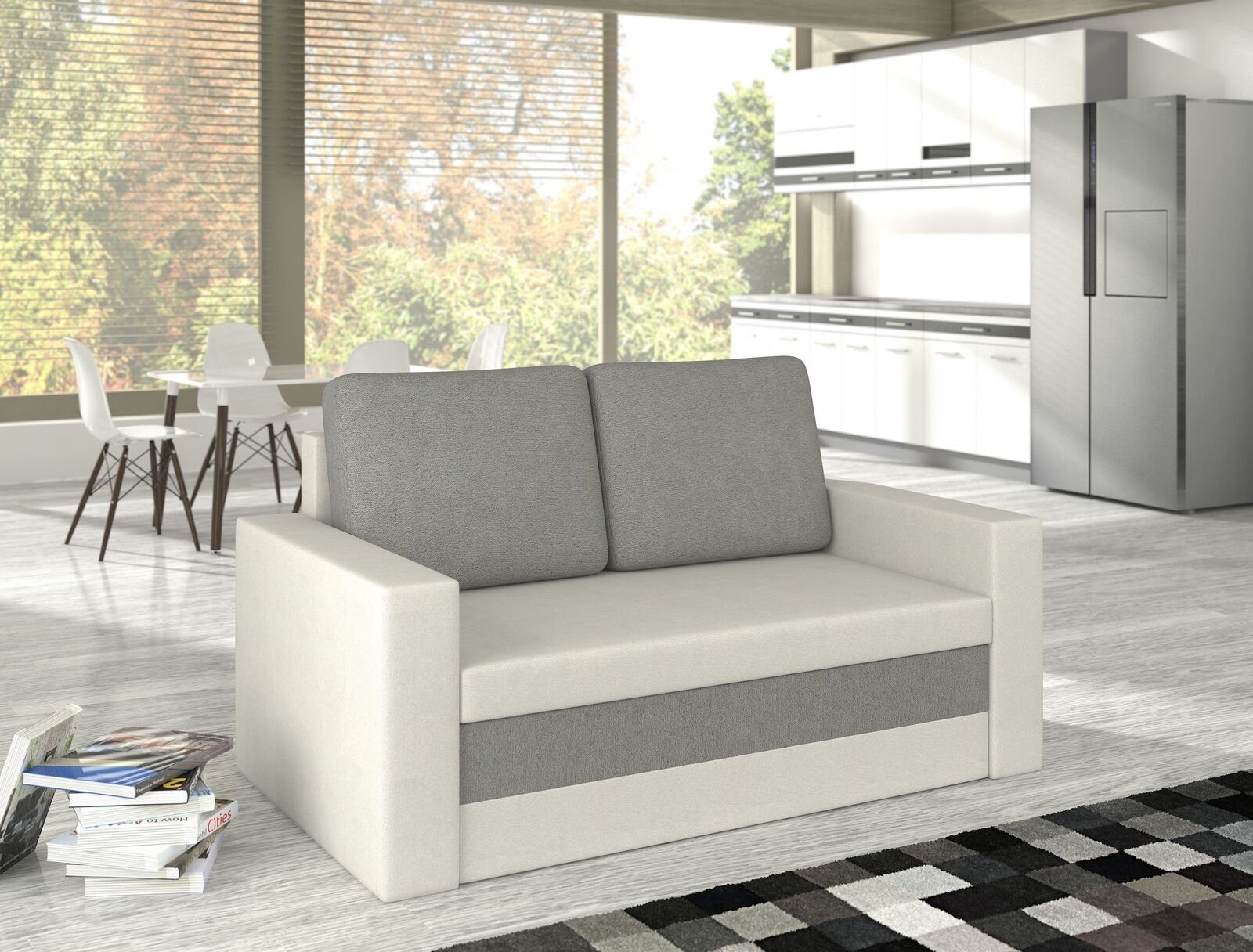 JVmoebel Sofa, Design Sofa Wave 3 Sitzer Bettfunktion Couch Polster Schlafsofa Hellgrau / Dunkelgrau