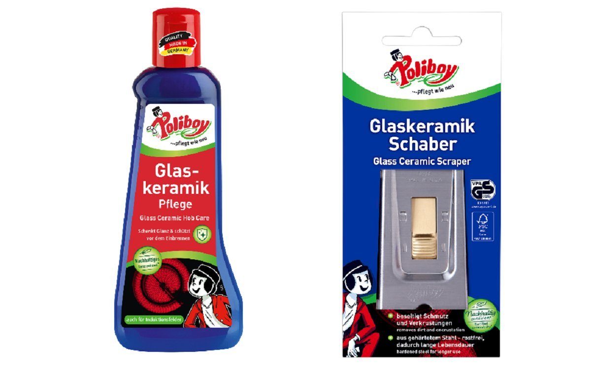 Poliboy Glaskeramik Pflege, 200 ml + Glaskeramik Schaber Glaskeramikreiniger