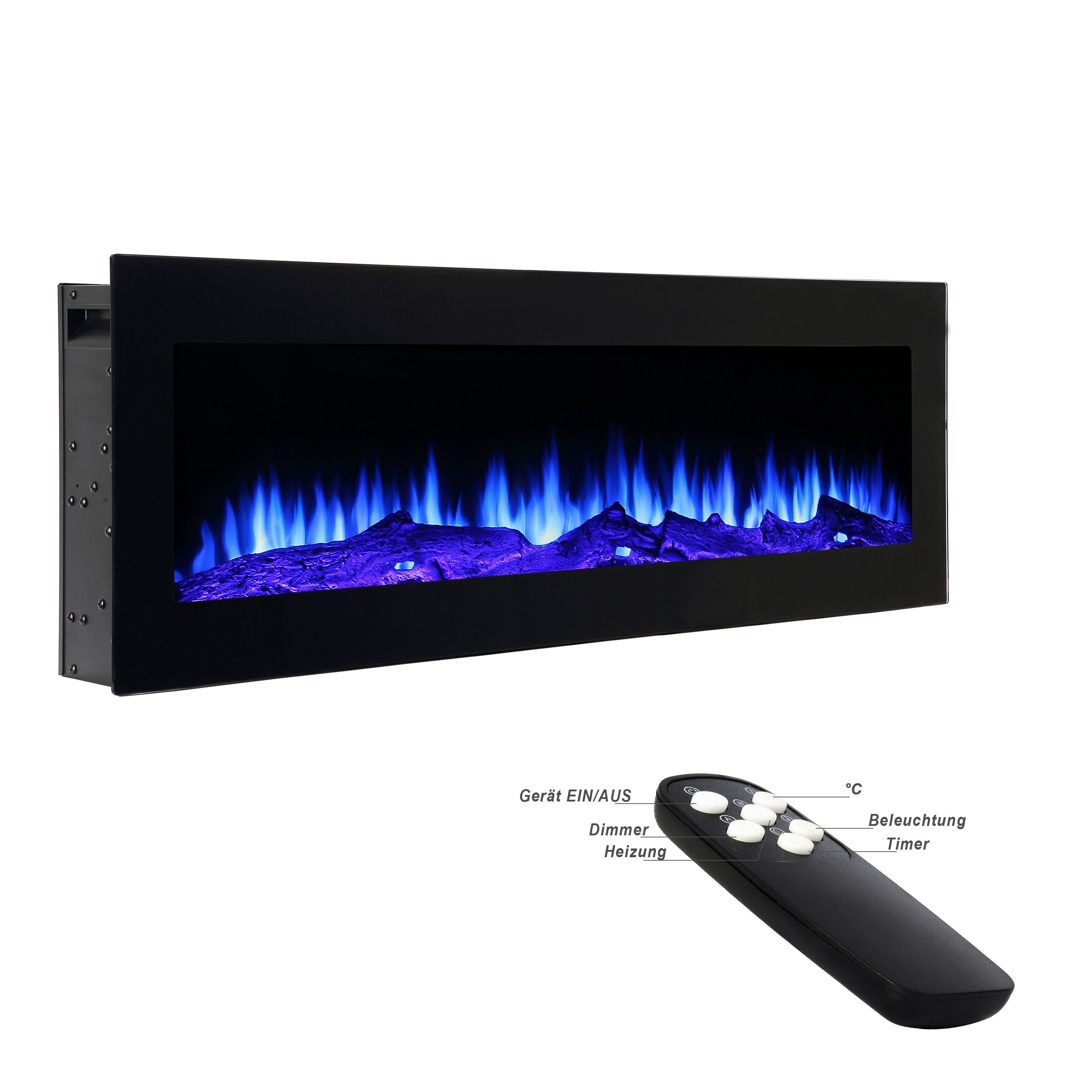 El Fuego Elektrokamin Elektrokamin Wandkamin Einbaukamin 110cm El Fuego® Cortina, Thermostatsteuerung, Fernbedienung & Wandhalterung.