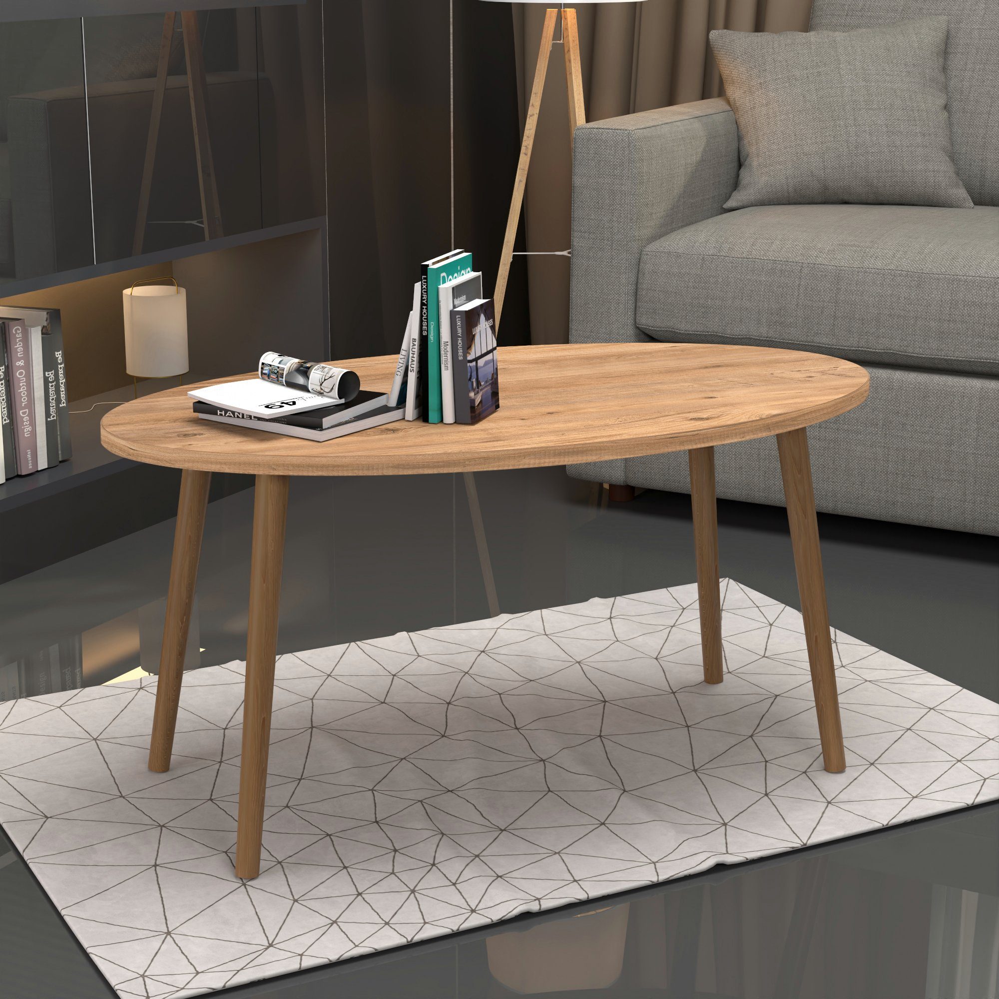 en.casa Couchtisch, »Sindal« Sofatisch oval 41 x 90 x 50 cm Holzfarben günstig online kaufen