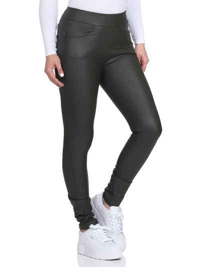 Aurela Damenmode Lederhose Kunstlederleggings für Damen leicht gefütterte Lederleggings mit Eingriff- und Gesäßtaschen, mit Thermofleece ausgestattet