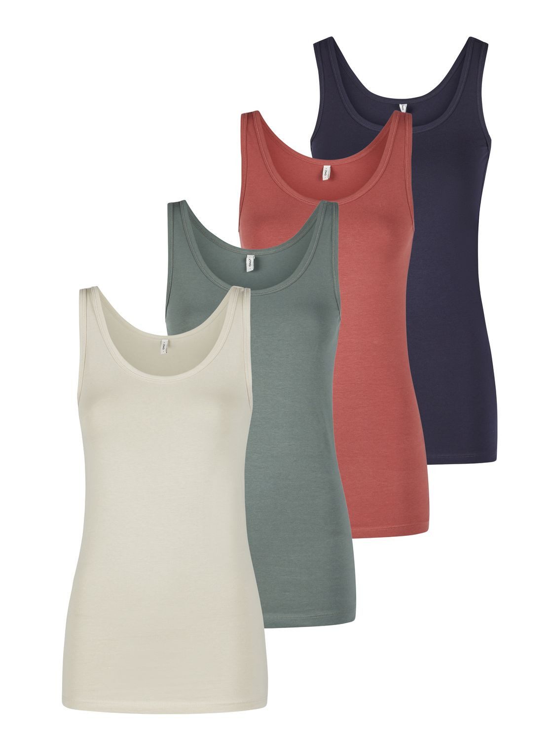 ONLY T-Shirt Damen Tank Top ONLLIVE LUV 4er Pack Slim Fit (Vorteilspack, 4-tlg) kurzarm Sommershirt mit Rundhalsausschnitt