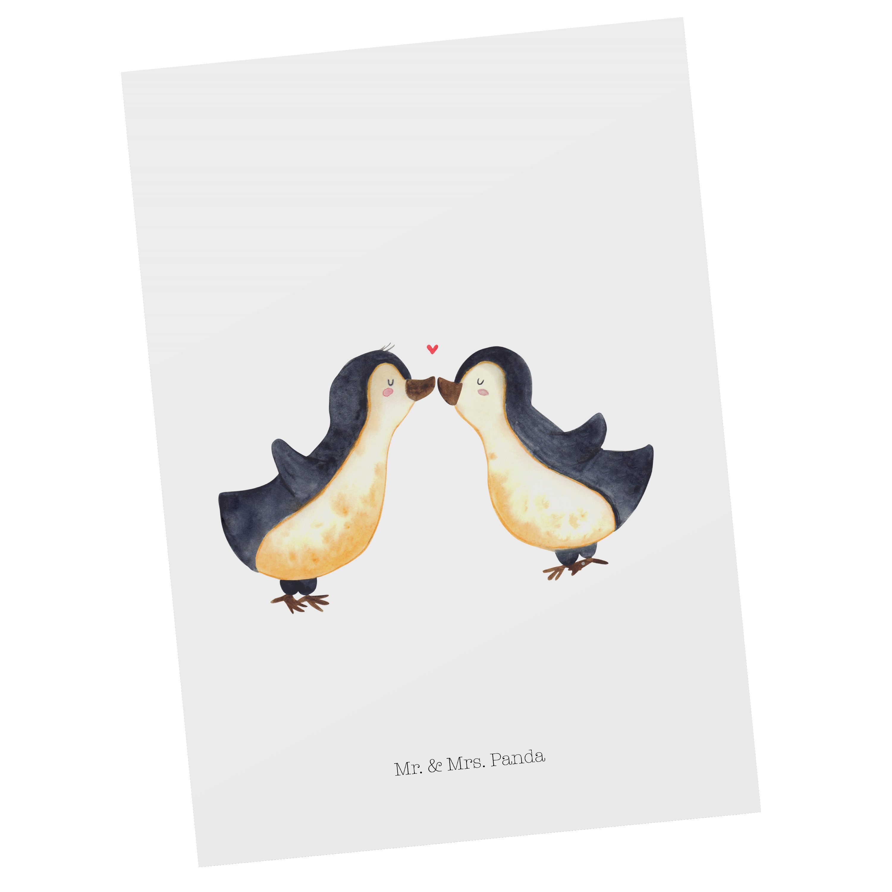 Mr. & Mrs. Panda Postkarte Pinguin Liebe - Weiß - Geschenk, Liebesspruch, Einladungskarte, große