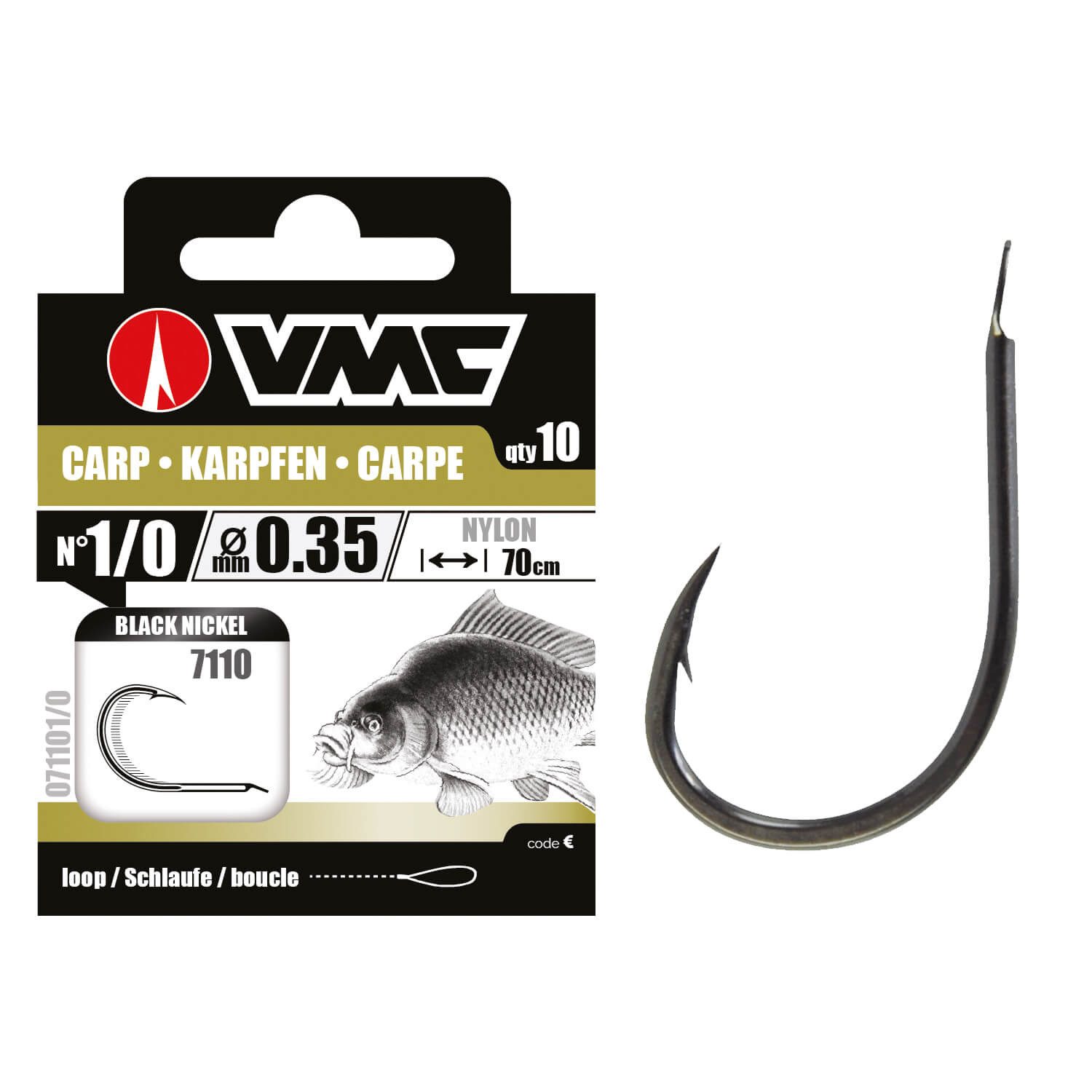 Karpfenhaken VMC Karpfenhaken 7110 Vorfachhaken Schwarz 70cm