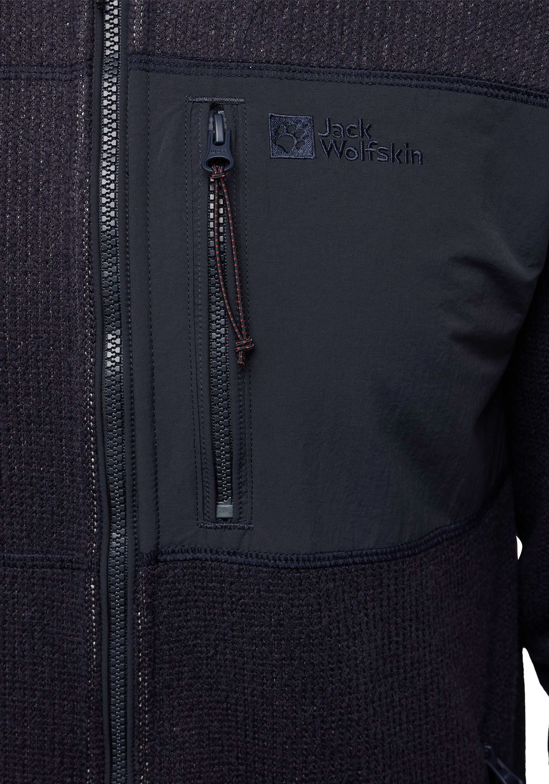 Jack Wolfskin Strickfleecejacke KAMINFEUER mit gefütterter Kapuze, hochschließender Kragen, maschinenwaschbar