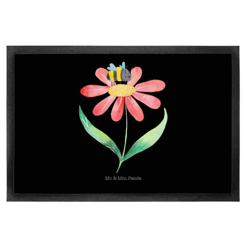 Fußmatte 50 x 75 cm Hummel Blume - Schwarz - Geschenk, süße Tiermotive, Motivf, Mr. & Mrs. Panda, Höhe: 0 mm
