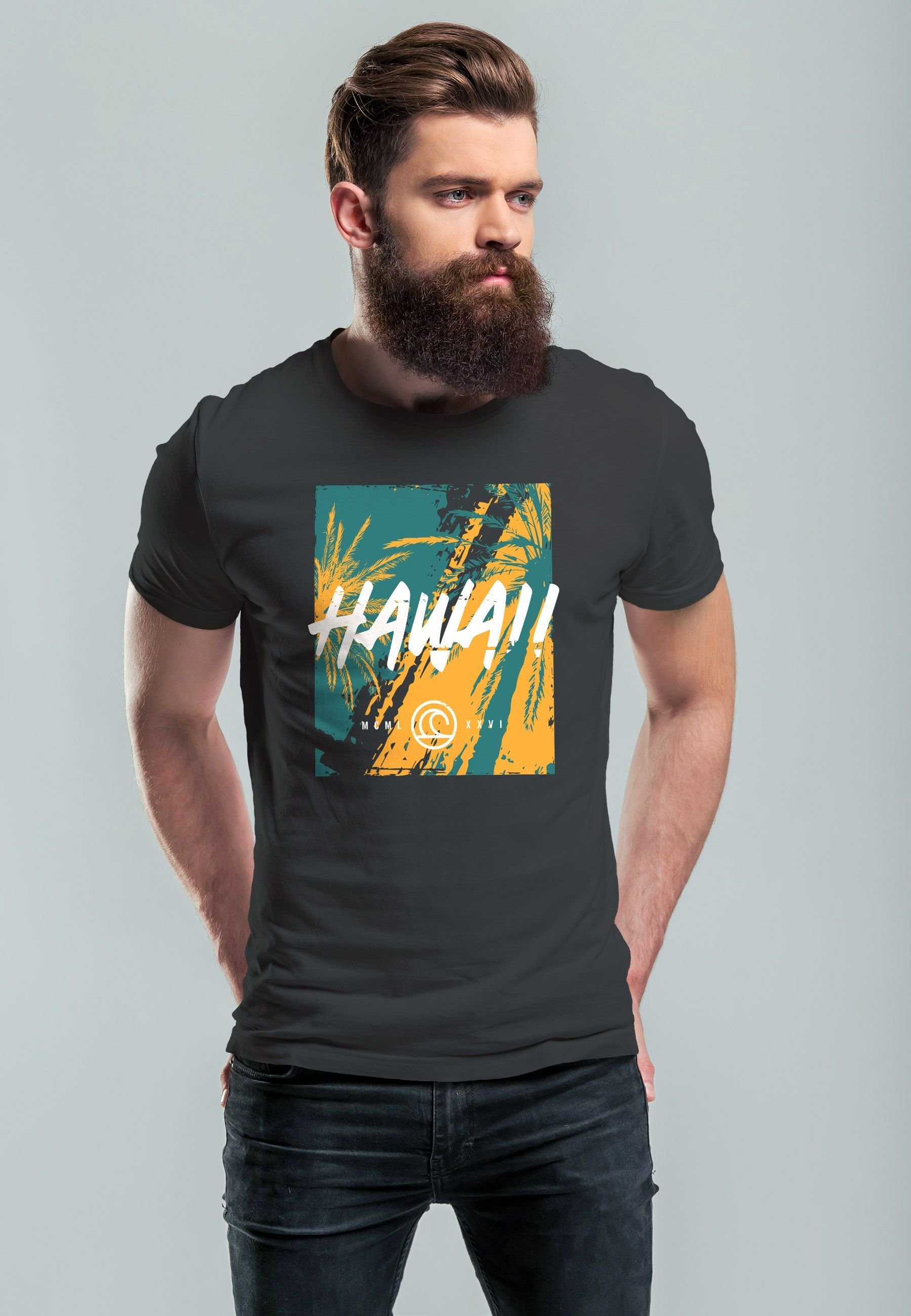 Neverless Print-Shirt Herren T-Shirt Hawaii Surfing günstig online kaufen