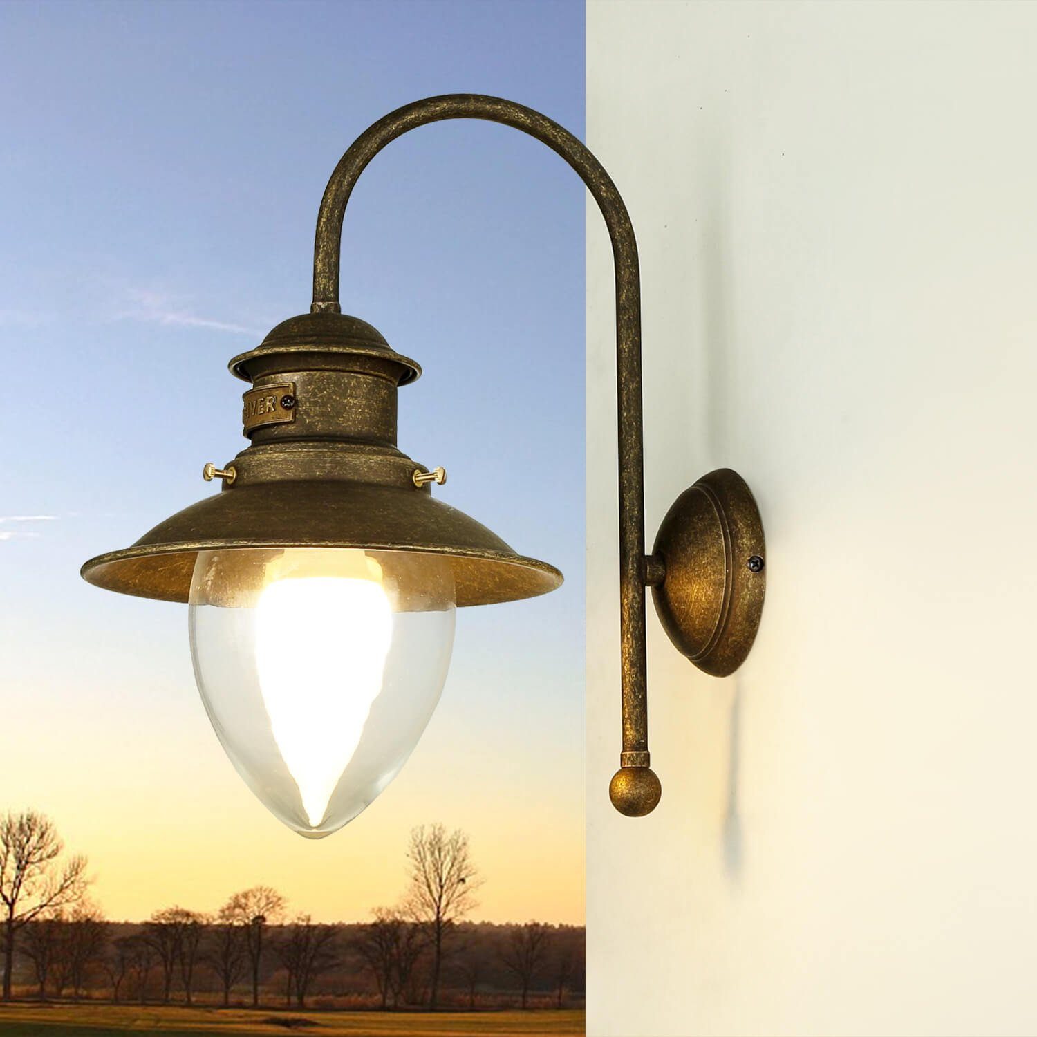 Licht-Erlebnisse Wandleuchte AL MARE, ohne Leuchtmittel, Premium Messing massiv Glas Wandlampe Handarbeit Bronze E27 Wohnzimmer