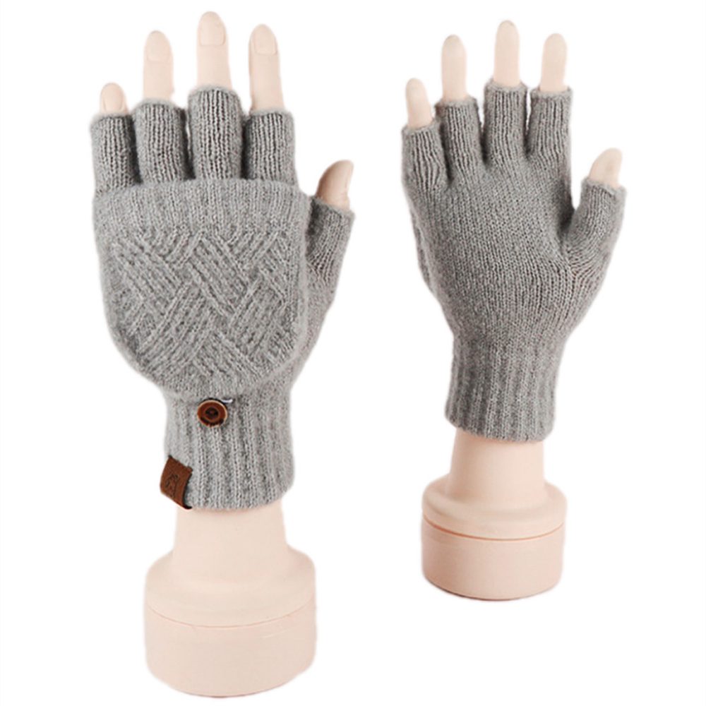 LYDMN Strickhandschuhe Handschuhe,Winterhandschuhe für Erwachsene mit halben Fingern,Grau Warme Handschuhe gegen die Kälte