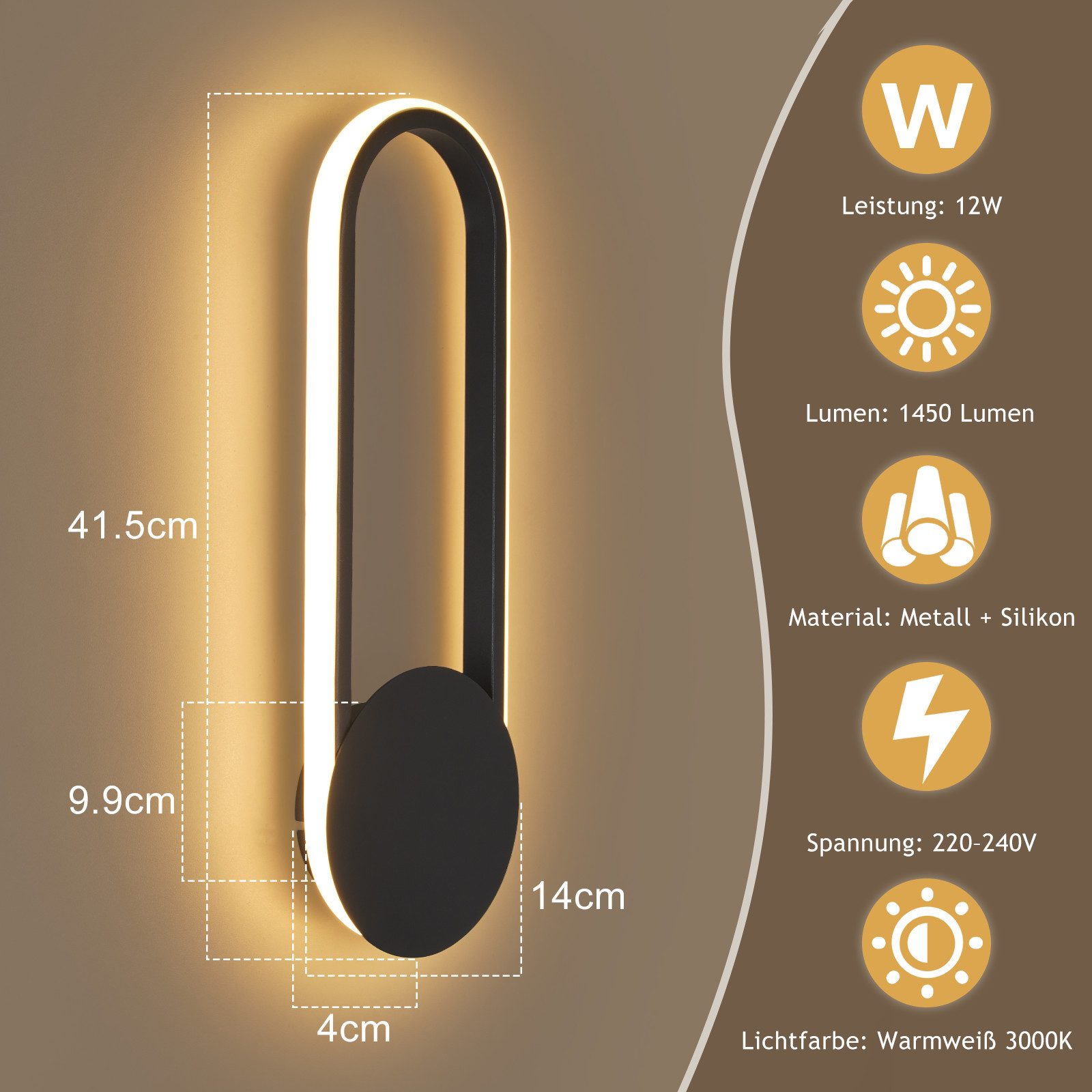 Nettlife LED Wandleuchte LED Wandleuchte Treppenhaus 12W 41cm 3000K, LED fe günstig online kaufen