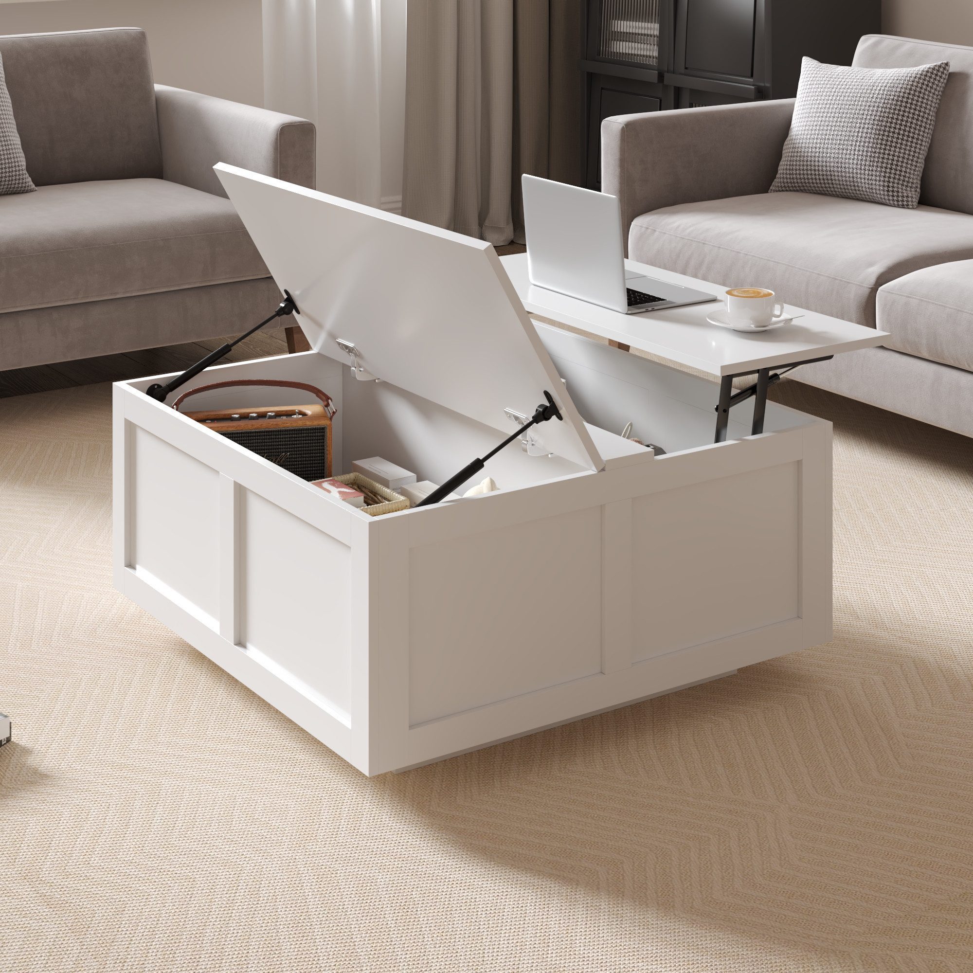 radelldar Couchtisch Wohnzimmertisch höhenverstellbar Stauraum  (40-54) x 78 x 78cm (1-St), Höhenverstellbare Tischplatte