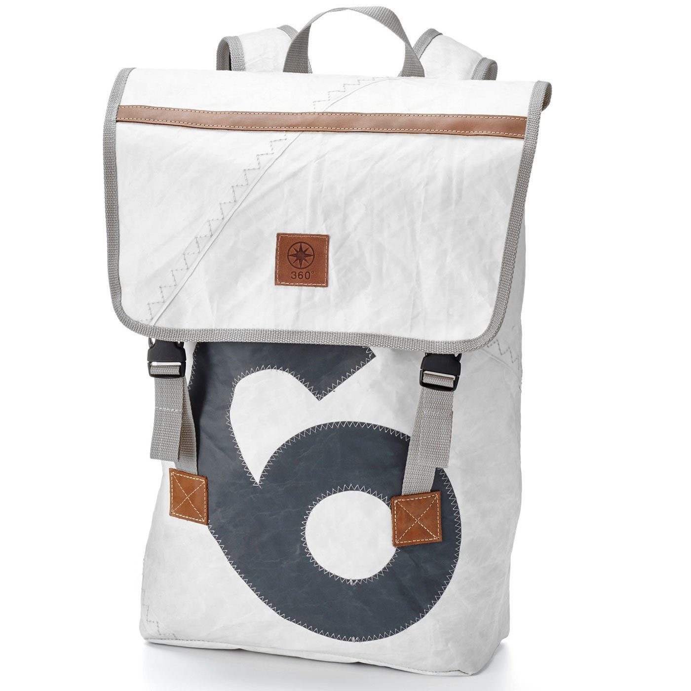 grau 360Grad mit Landgang Freizeittasche Rucksack Segeltuch Zahl weiß