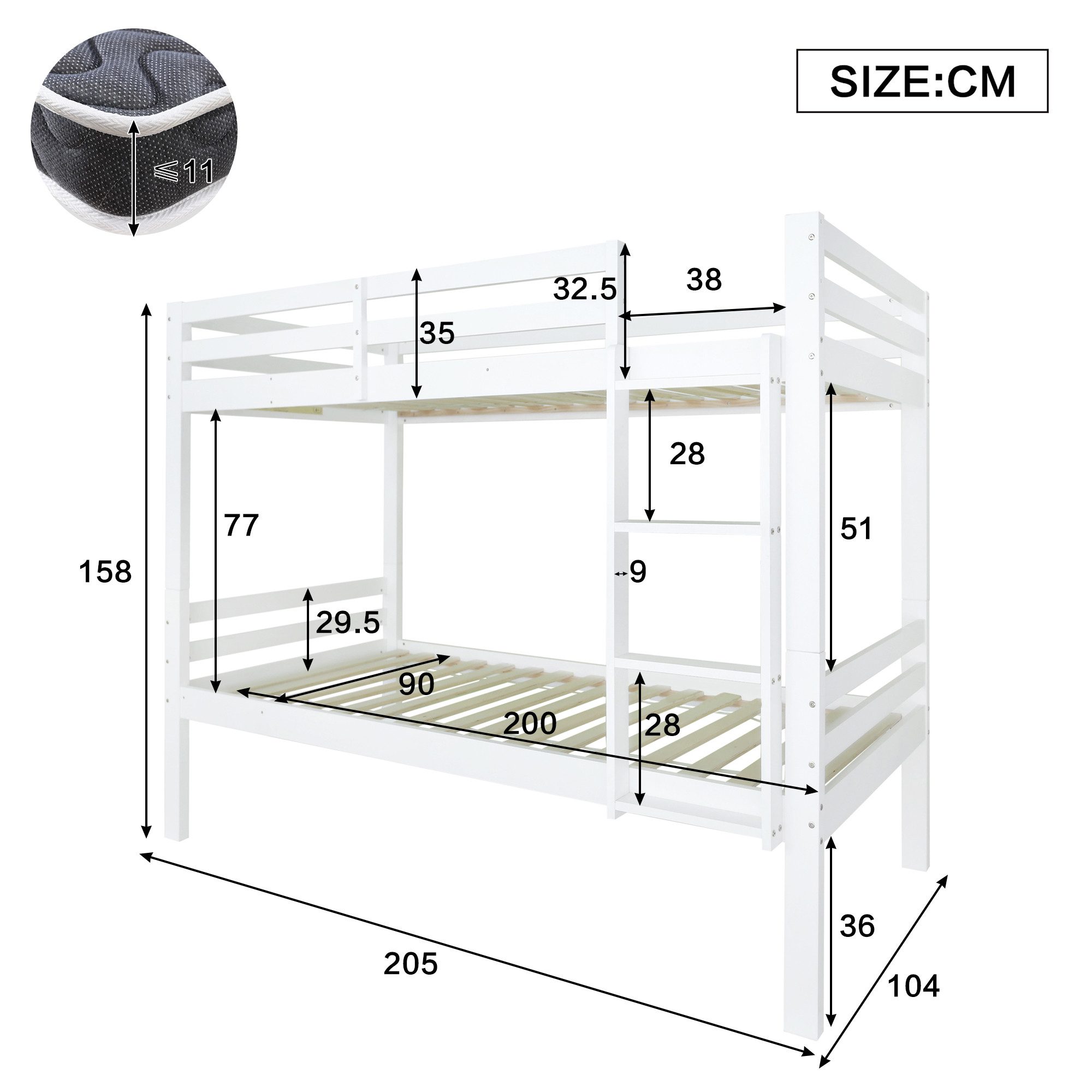 Flieks bunk bed, solid wood children's bed, convertible, 90x200cm