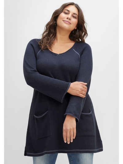 Sheego V-Ausschnitt-Pullover Große Größen mit Taschen und Seitenschlitzen