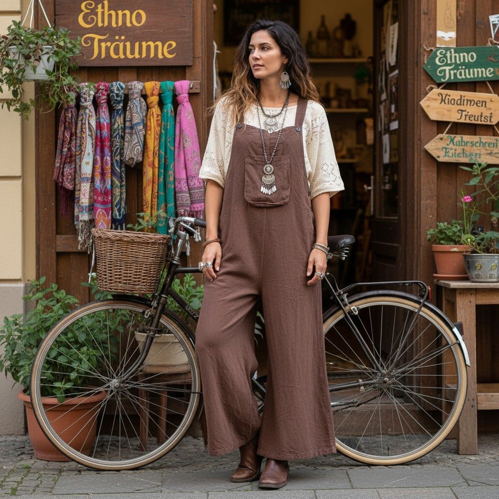 Guru-Shop Relaxhose Latzhose mit weiten Hosenbeinen, Ethno Style,.. alternative Bekleidung
