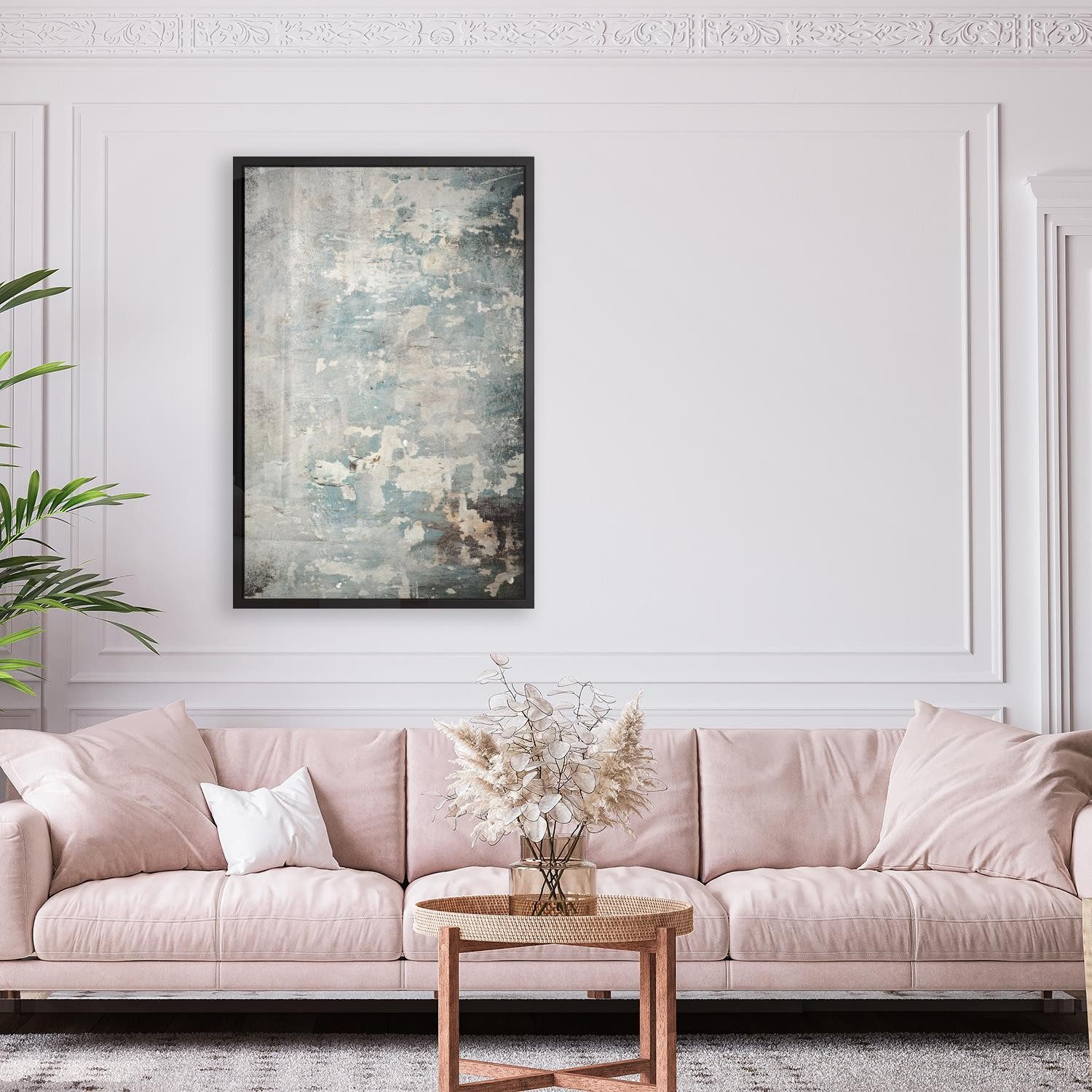 queence Leinwandbild Abstrakt Hellgrau, Abstrakt, Abstrakte, Kunst, Modern, mit einem Schattenfugenrahmen veredelt