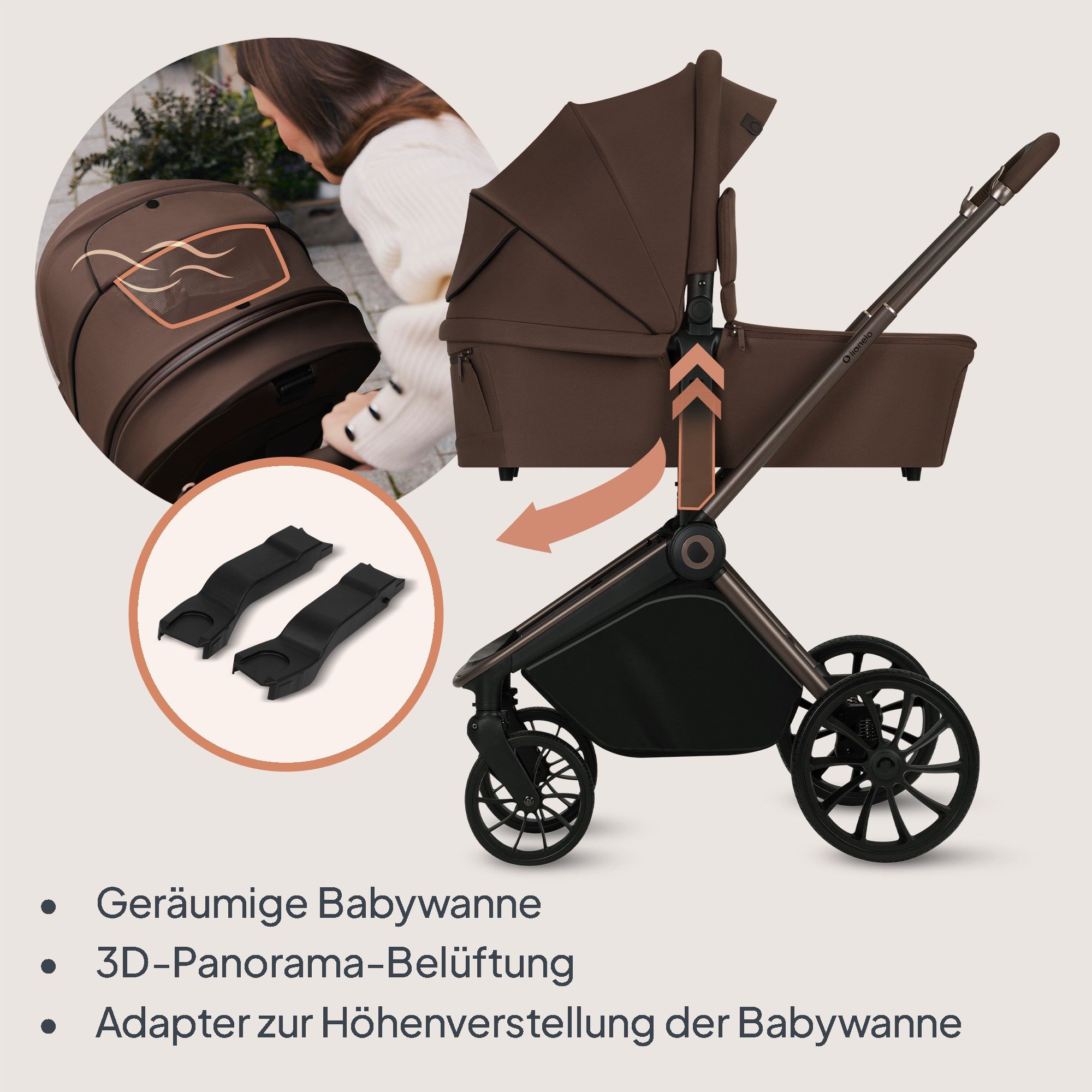 lionelo Kombi-Kinderwagen MIKA PLUS 3IN1, (Set), 3-in-1/AiryDots/3D-Belüftung/ADAC-Autositz/XXL-Verdeck – Bild 5 von 5