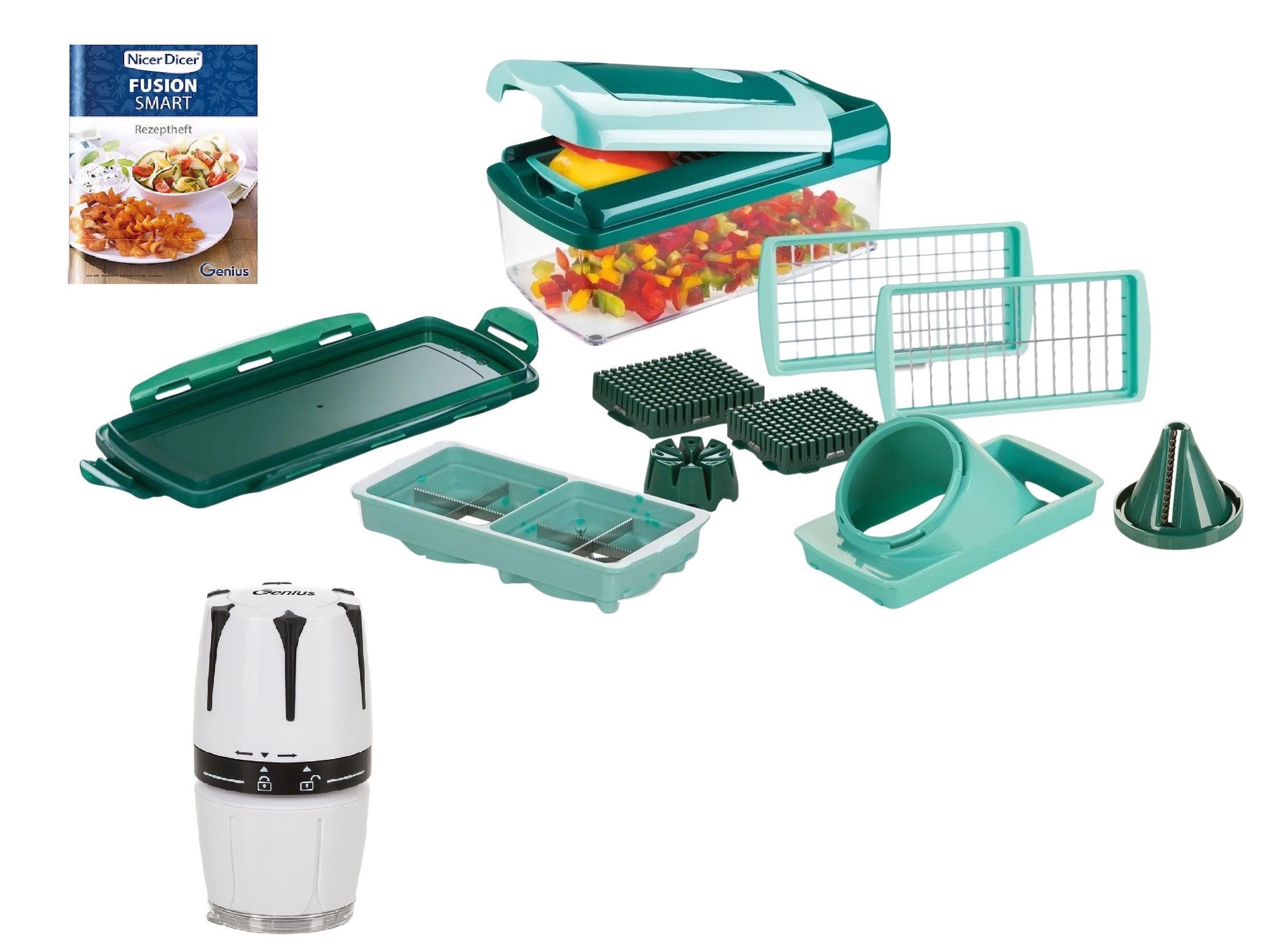 Genius Gemüsehobel Genius Nicer Dicer Fusion Smart 12tlg Gemüseschneider + G10, Kunststoff, Edelstahl