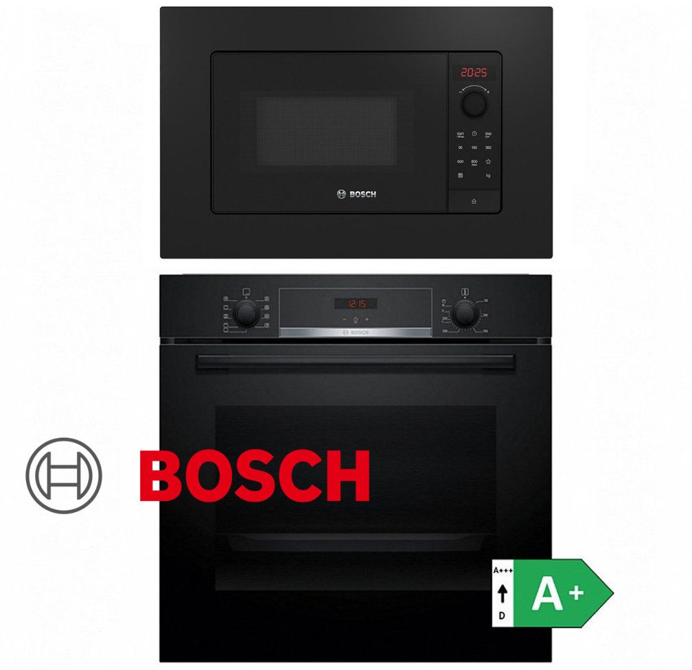 BOSCH Backofen-Set Einbau Backofen und Mikrowelle einbau Sparset -Autark mit Teleskop, mit 1-fach-Teleskopauszug, Uhr, Timer, Teleskopauszug, Grill