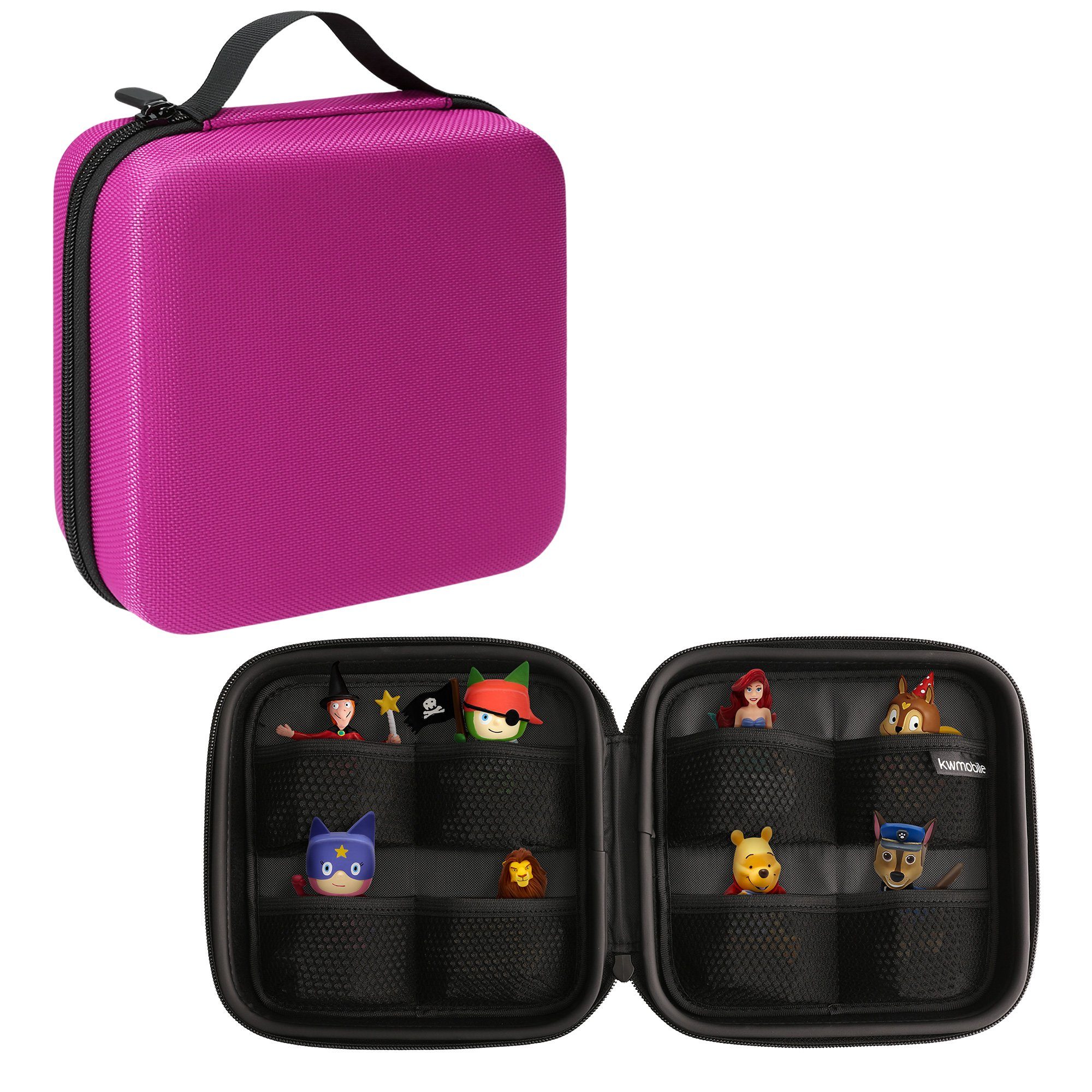 kwmobile Aufbewahrungsbox Tasche für Tonies, zu bis Tonie Box Hartschale Figuren 20 Nylon aus für - Pink Transportbox 