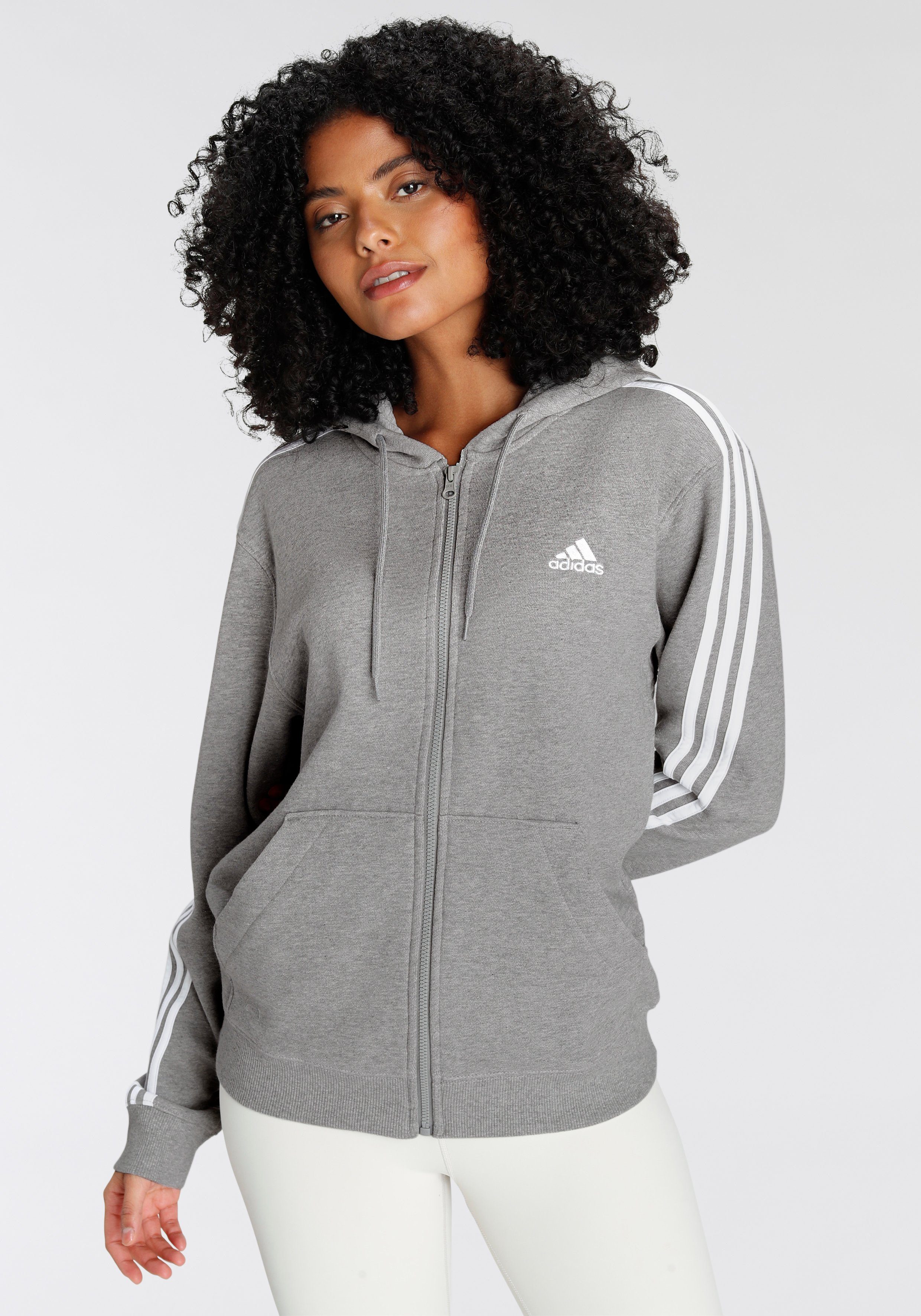 adidas Sportswear TERRY REGULAR Kapuzensweatshirt 3STREIFEN FRENCH KAPUZENJACKE ESSENTIALS MGREYH/WHITE (1-tlg)