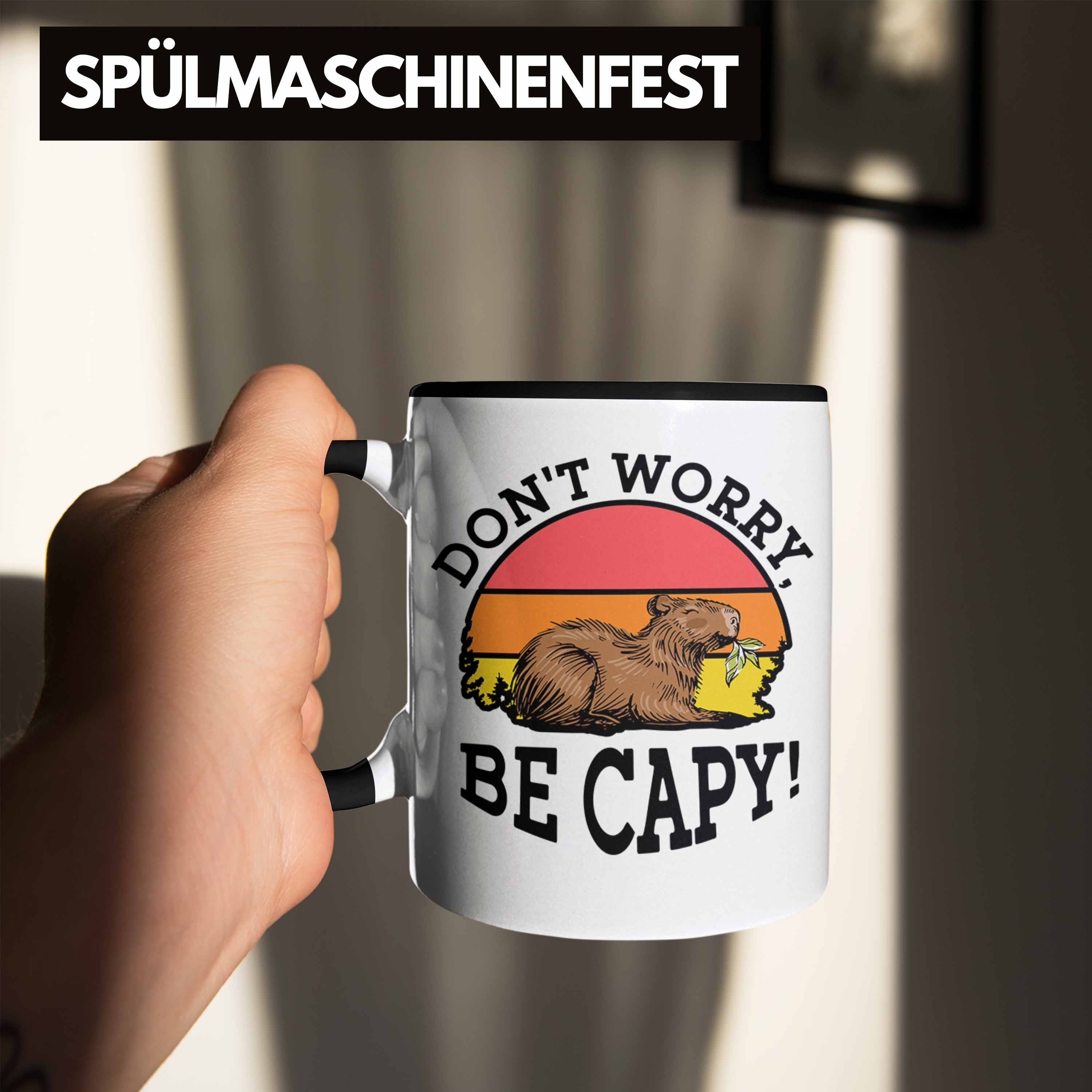 Trendation Tasse Lustige Tasse "Don't lustiges Capybara-Li Cappy" Be für Schwarz Geschenk Worry