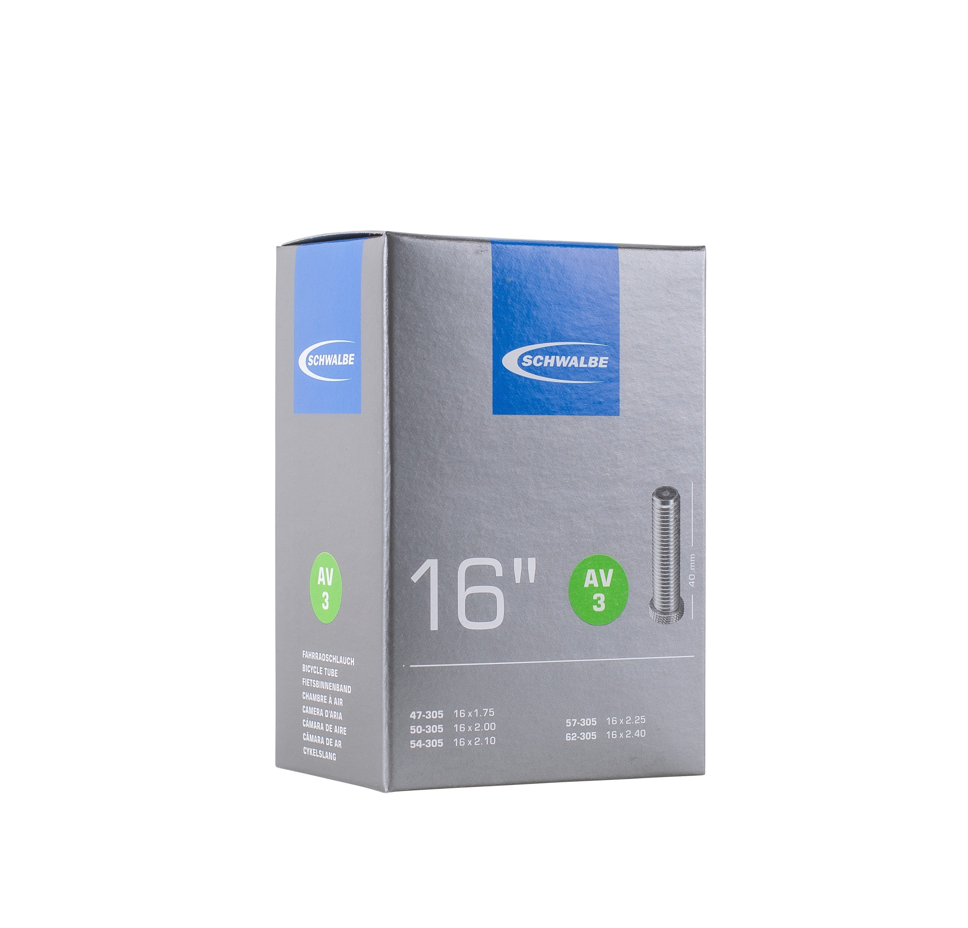 Schwalbe Fahrradschlauch Schwalbe Schlauch AV3 16x1.75-2.50 Zoll (47/62-305) 16 Zoll AV 40mm