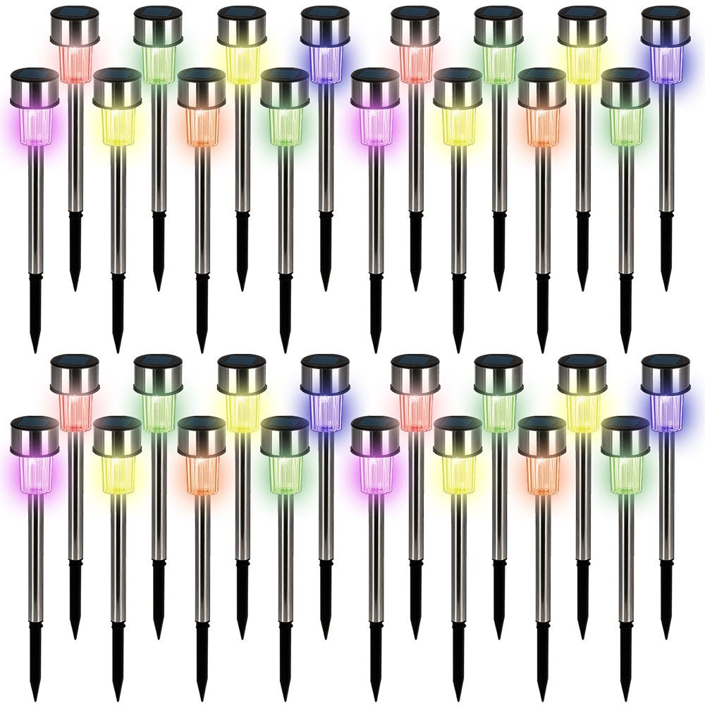 monzana LED Solarleuchte, ohne Leuchtmittel, mehrfarbig, Solarlampe Außen Garten LED Farbwechsel IP44 Edelstahl 32er Set