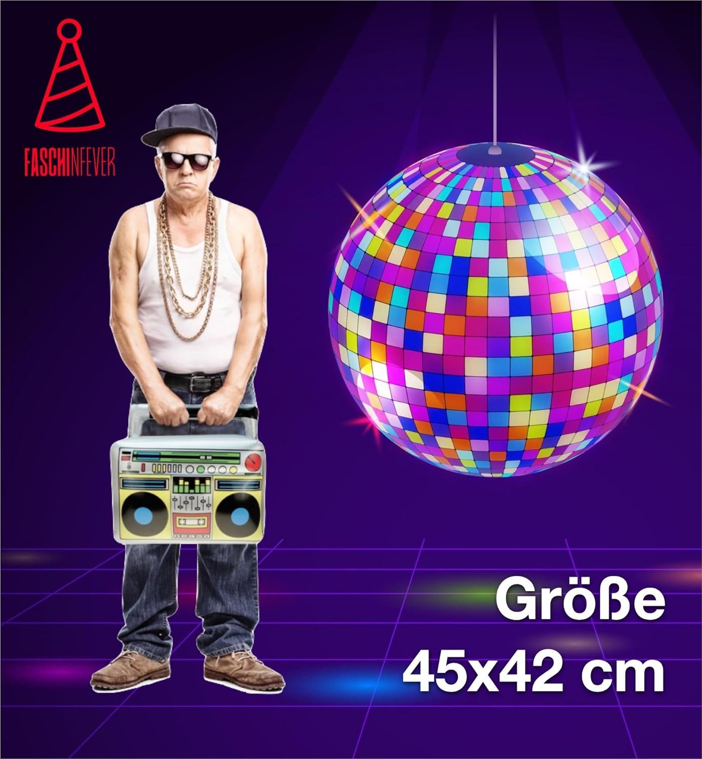 FASCHINFEVER Aufblasbares Partyzubehör Aufblasbarer 80er 90er Ghettoblaster ca 45 x 42 cm Hip Hop Radio