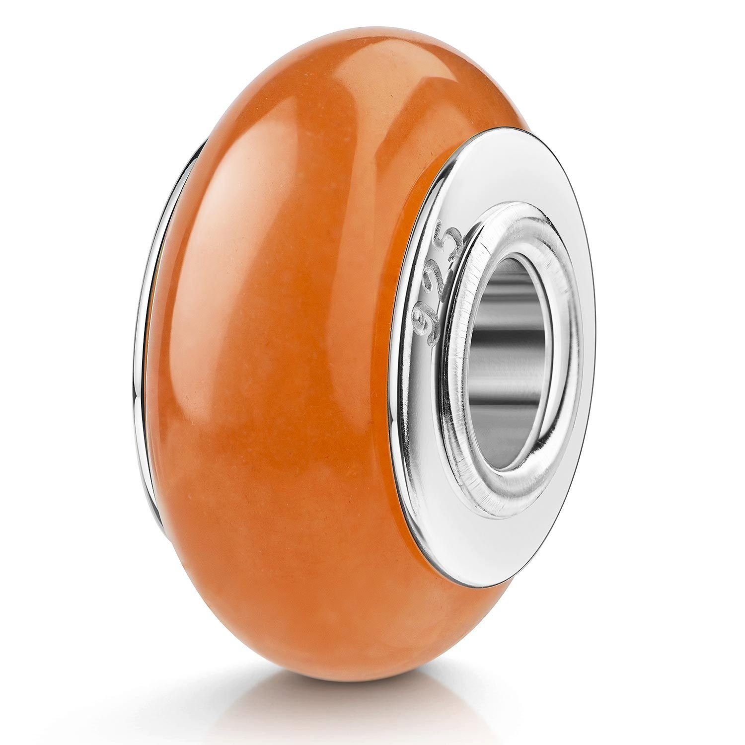 Materia Bead Naturstein Perle Aventurin Orange Edelstein Charm 229, Hülse aus 925 Sterling Silber