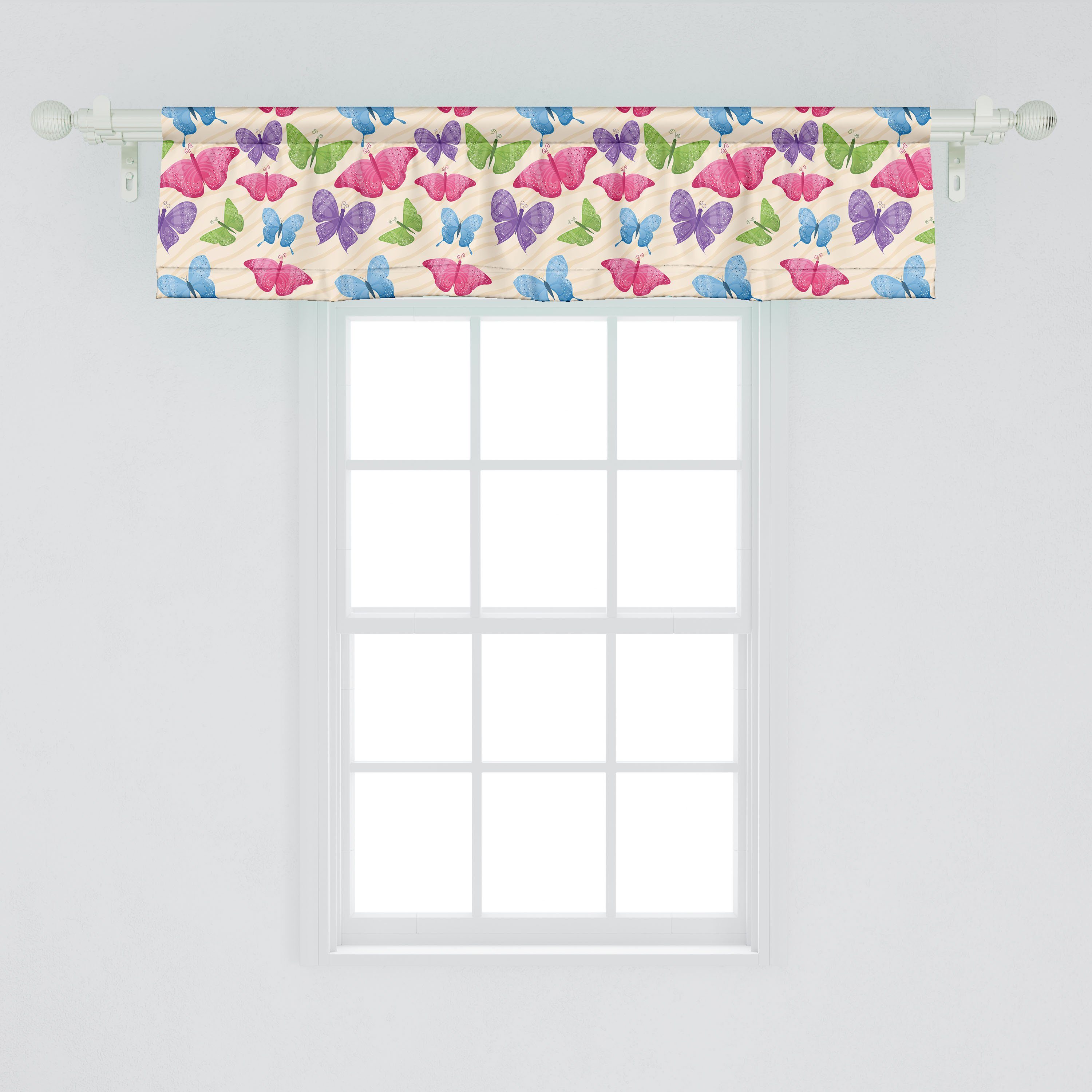 Schmetterlinge Vorhang Abakuhaus, Scheibengardine mit Stangentasche, Kids Microfaser, Volant für Bunte Schlafzimmer Küche Dekor