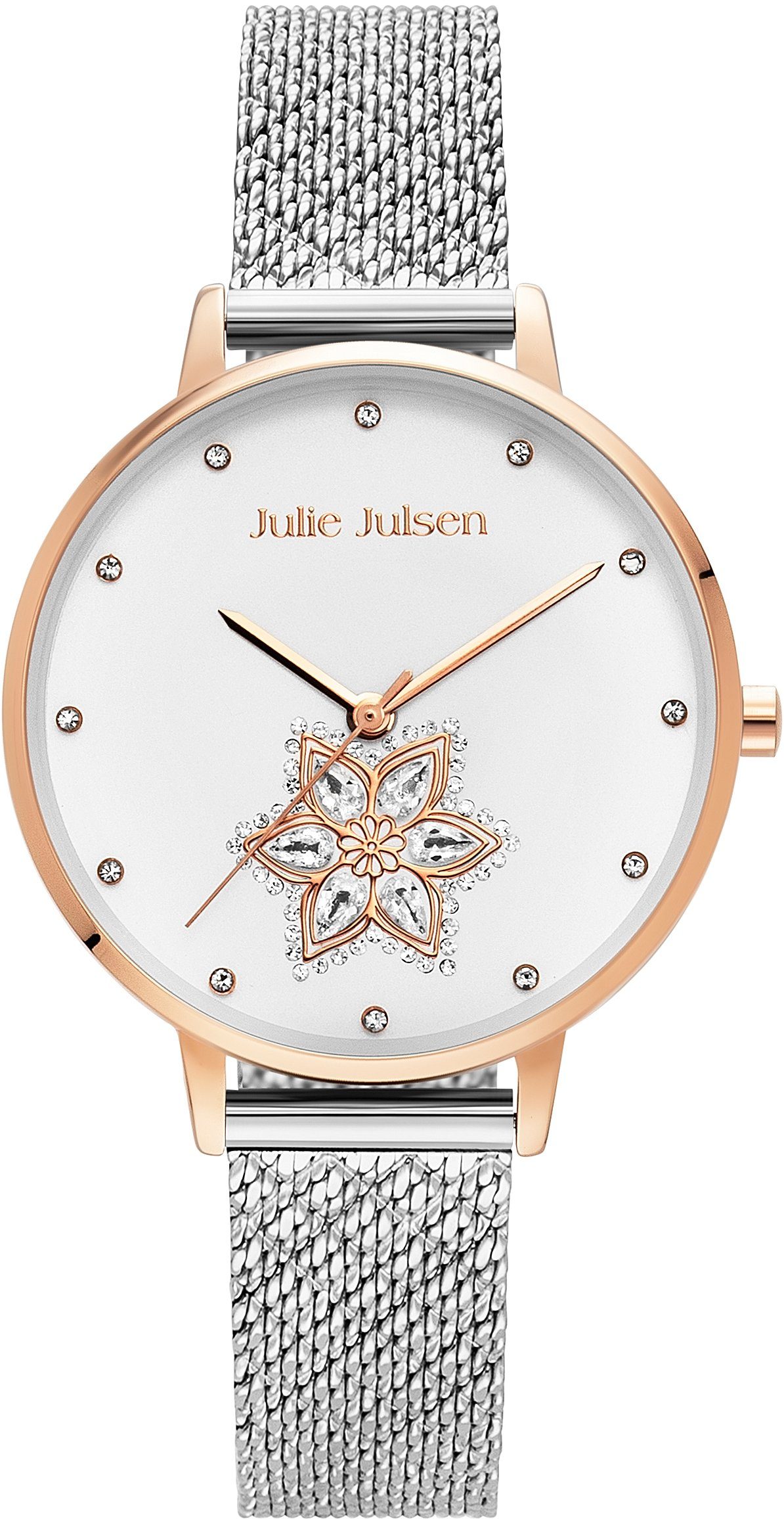 Julie Julsen Quarzuhr Drop Flower Rosé Silver, JJW1174RGSME, Blumen, Zirkonia