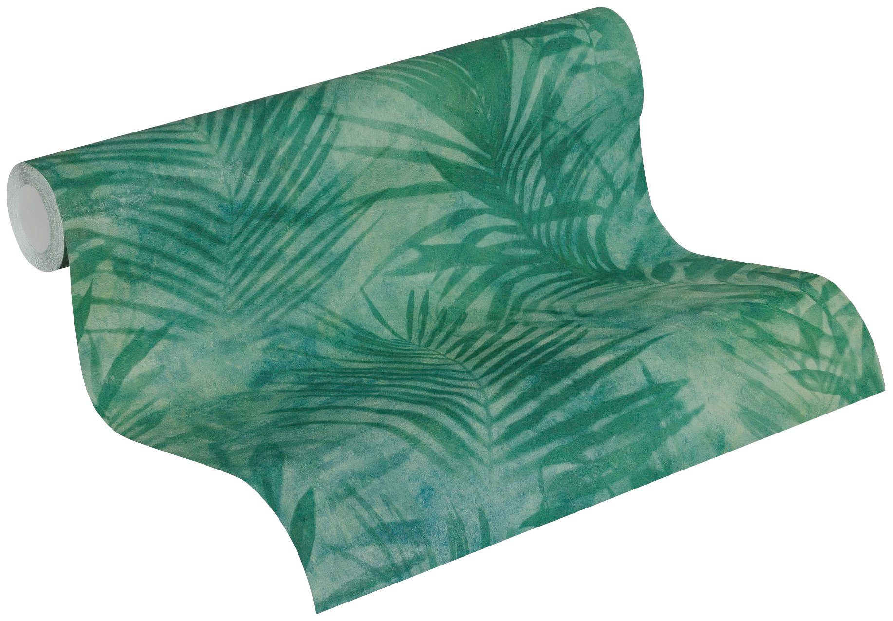 A.S. Tropical Palmenblättern, grün/blau floral, Dschungeltapete Tapete Création Bude Vliestapete 2.0 Palmen Neue mit Concret