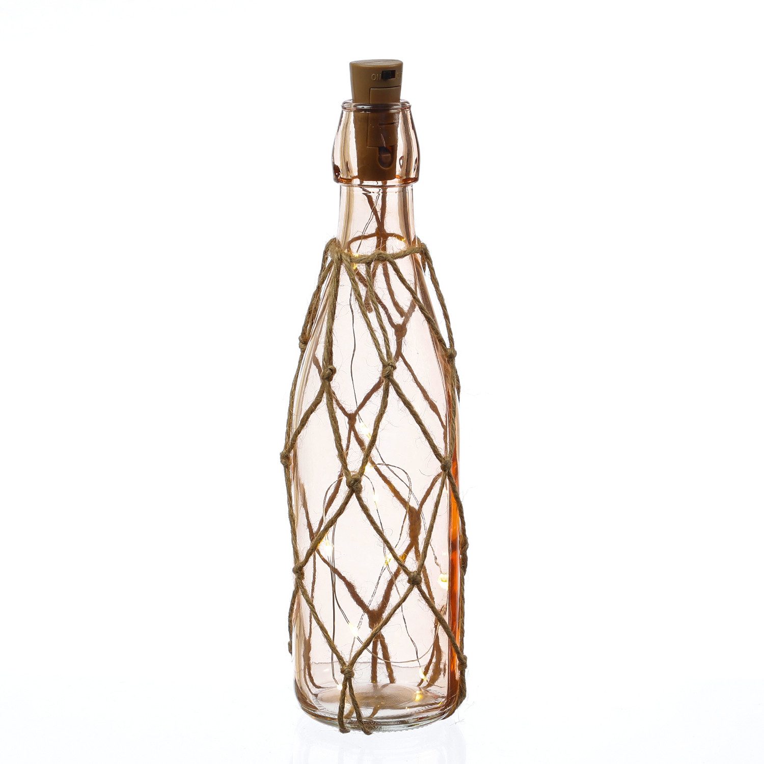 MARELIDA LED Dekolicht LED Dekoflasche mit Lichterkette Juteseil Leuchtflasche 28cm hellrosa, LED Classic, warmweiß (2100K bis 3000K)