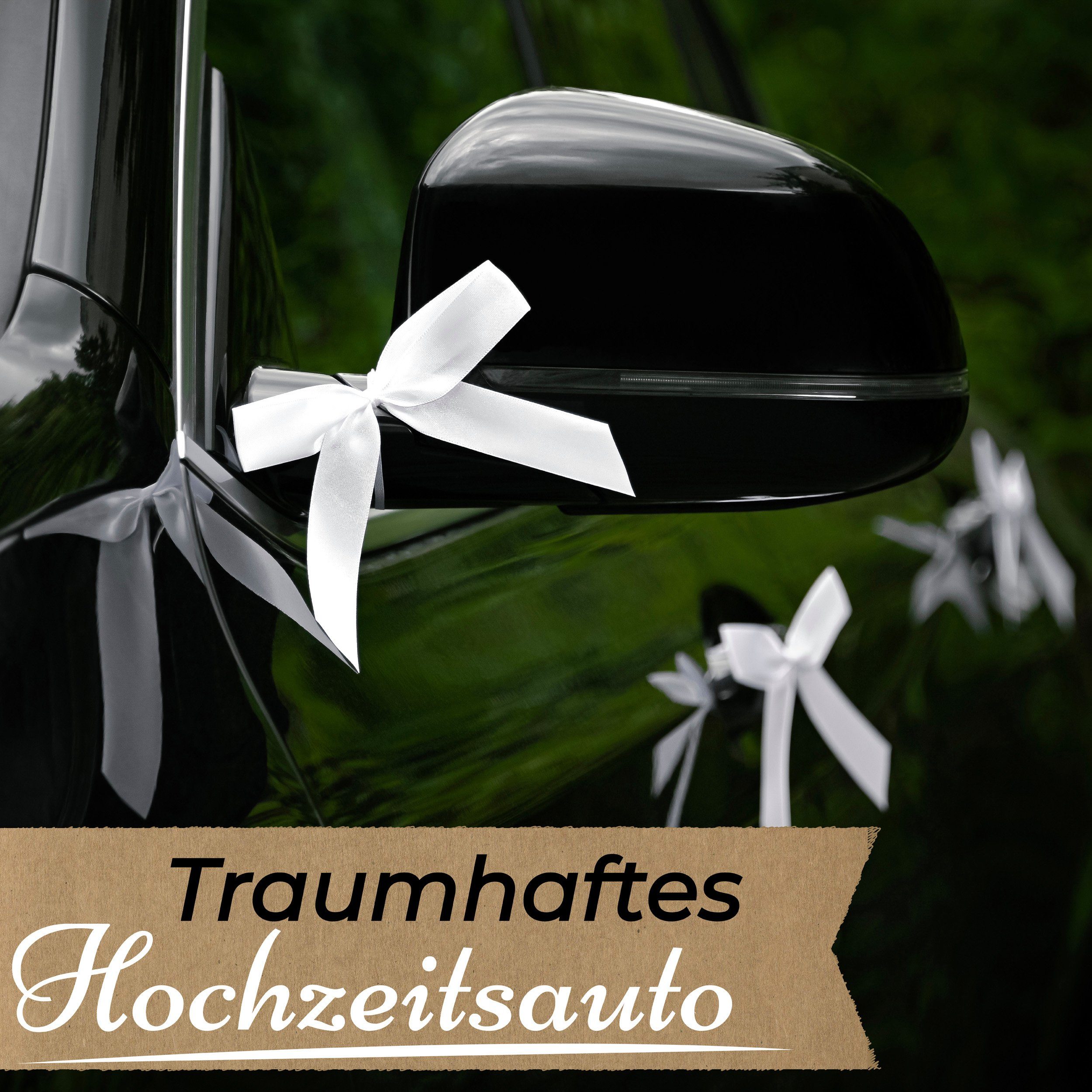 mit Hochzeit Weiß St), 50 Dekoobjekt I Band Hochzeit Antennenschleifen Praknu Schleifen (Set, Satin 50 Handgemacht