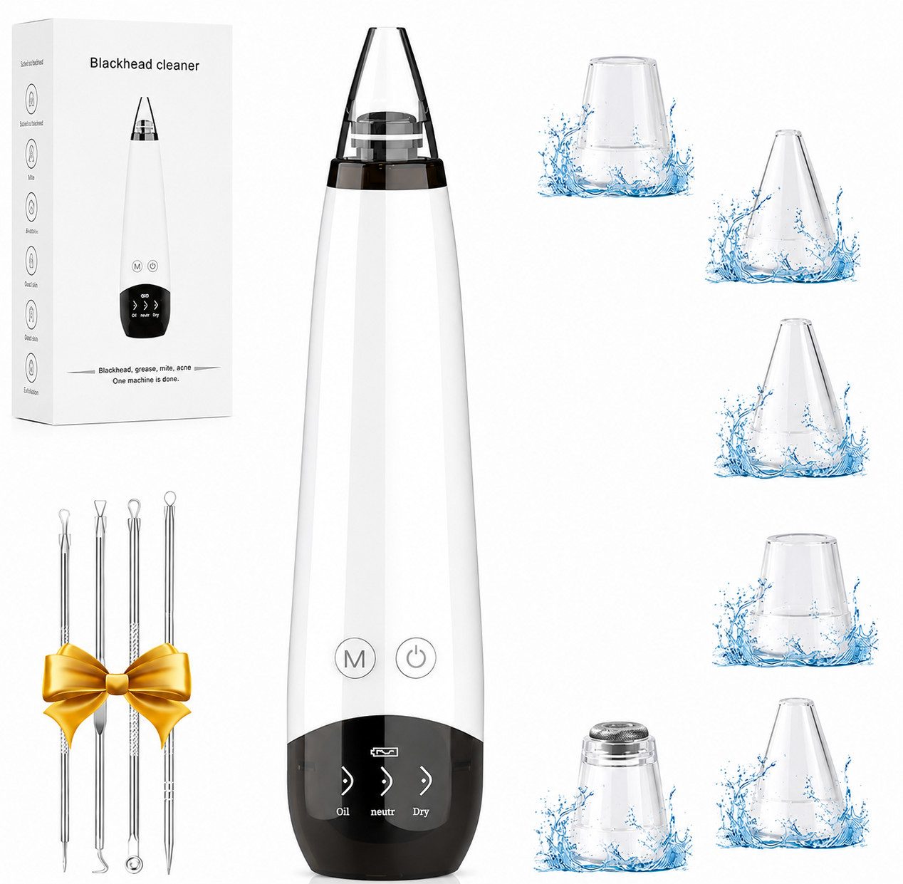 ibettertec Porenreiniger Vakuum Porenreiniger–Pickelsauger 6 Aufsätzen für Gesichtsreinigung, Vakuum Beauty Hautpflegegerät mit 3 Modi,USB-aufladbar