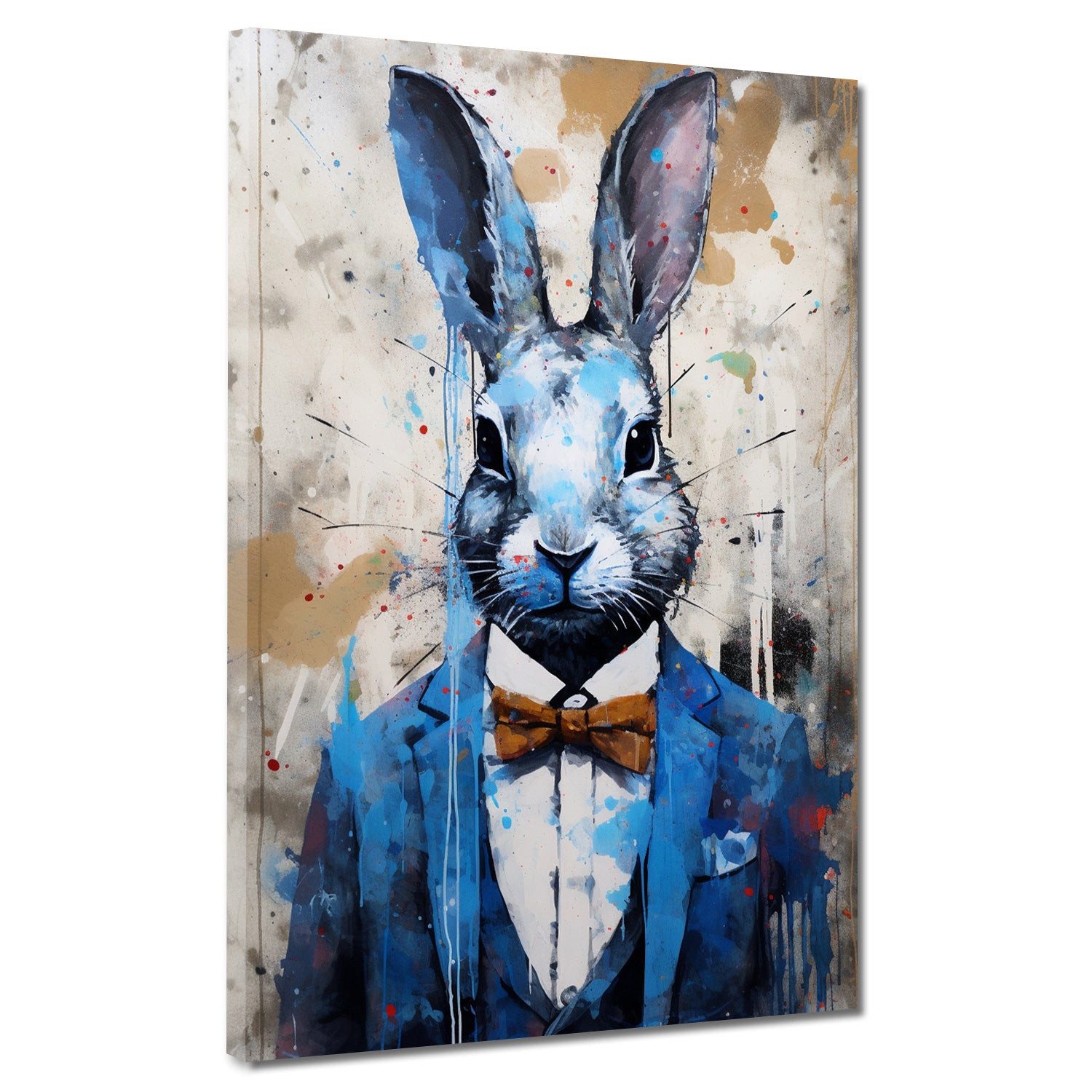 Artedinoi Leinwandbild Pop Art Hase im Anzug Leinwandbild Wandbild XL Kunst Deko