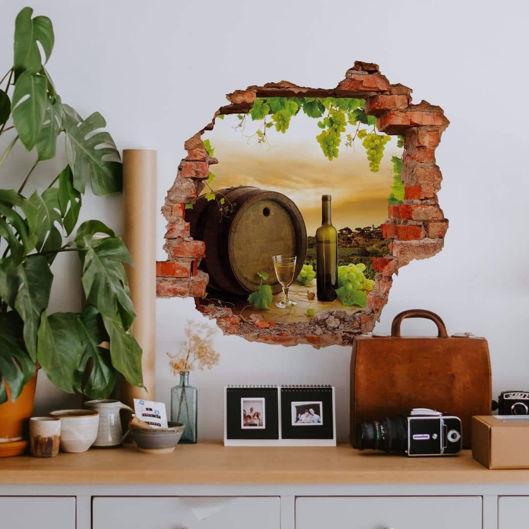 K&L Wall Art Wandtattoo 3D Wandtattoo Weinreben Aufkleber Trauben Weinfass Weinflasche, Mauerdurchbruch Wandbild selbstklebend